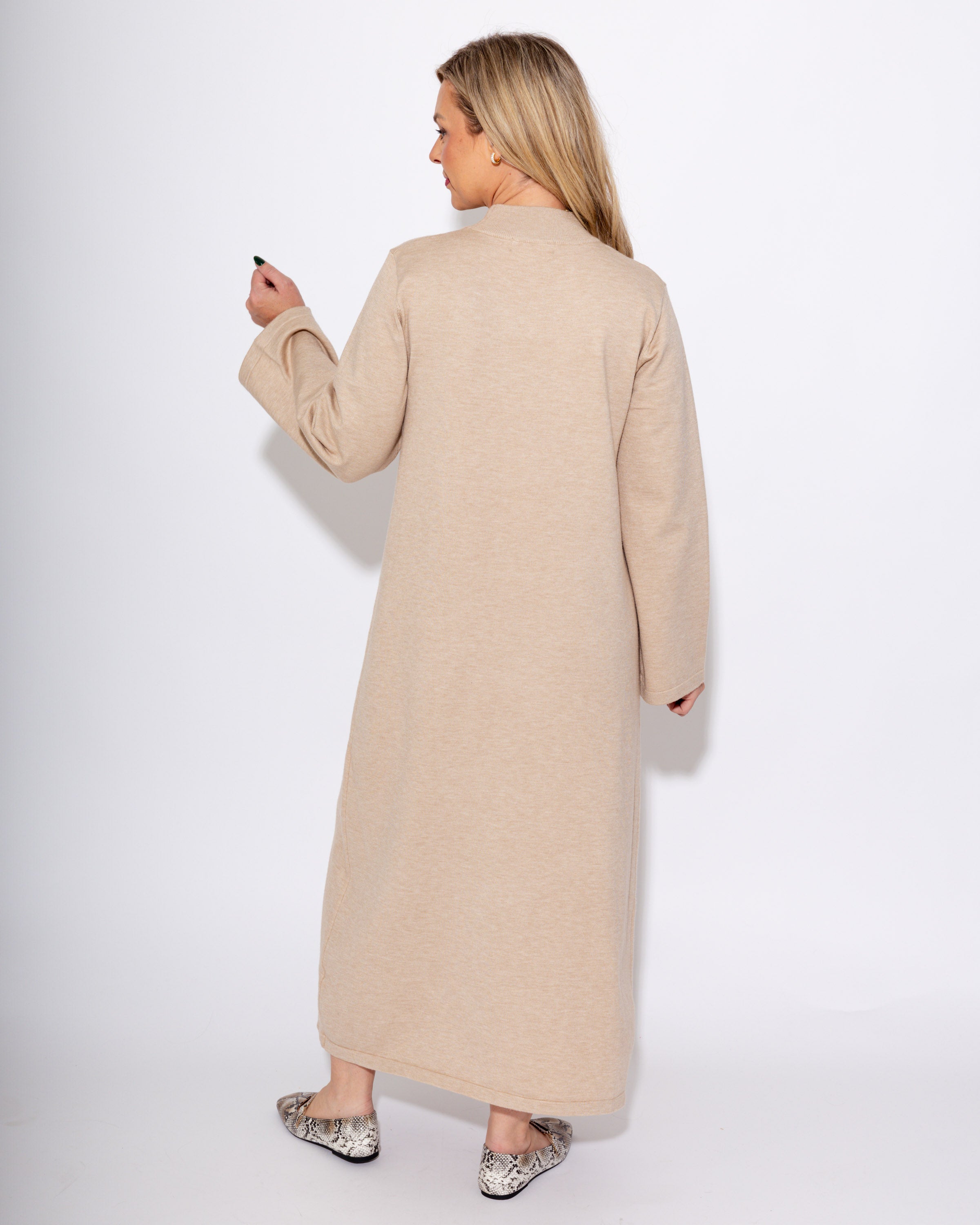 Solid Mock Neck Midi Dress