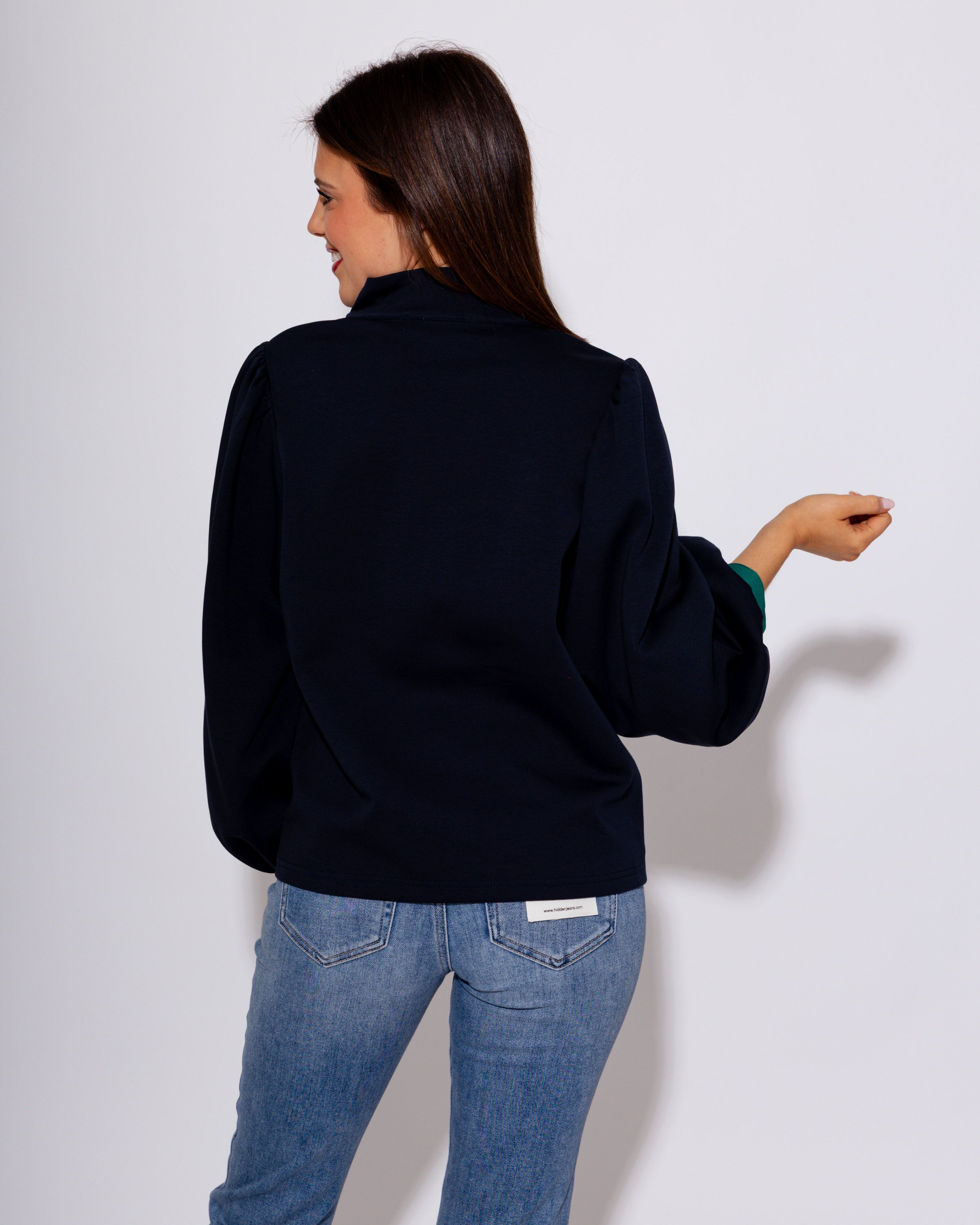 Color Band Accent Front Zip Top