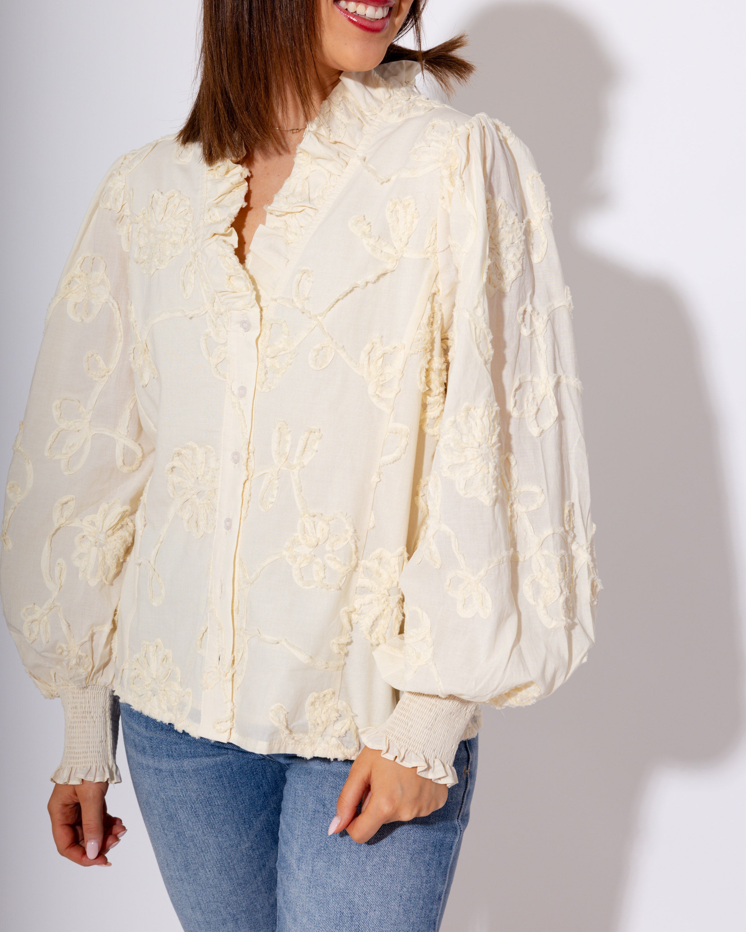 Floral Embroidered Puff Sleeve Top