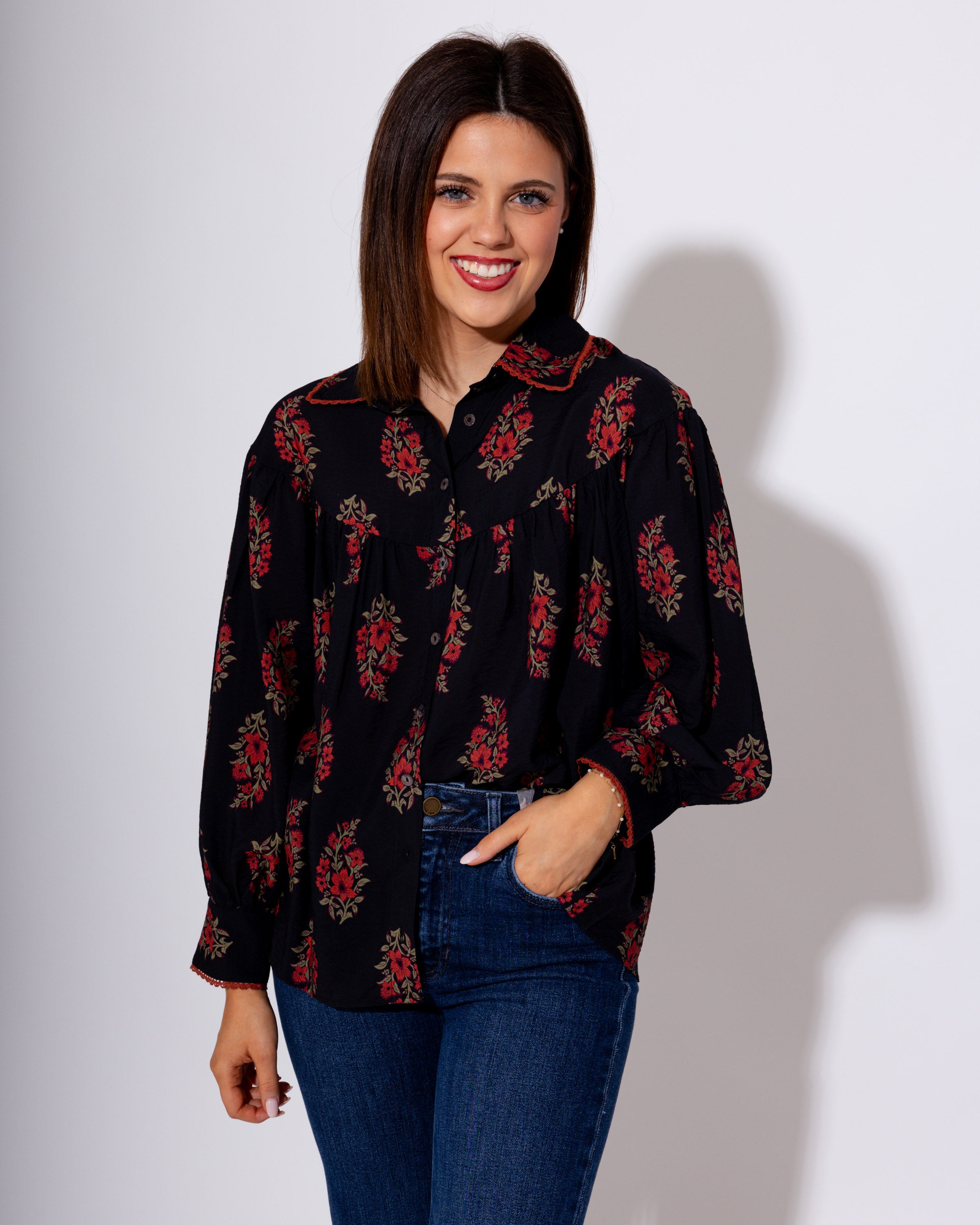Midnight Petal Button Up Top