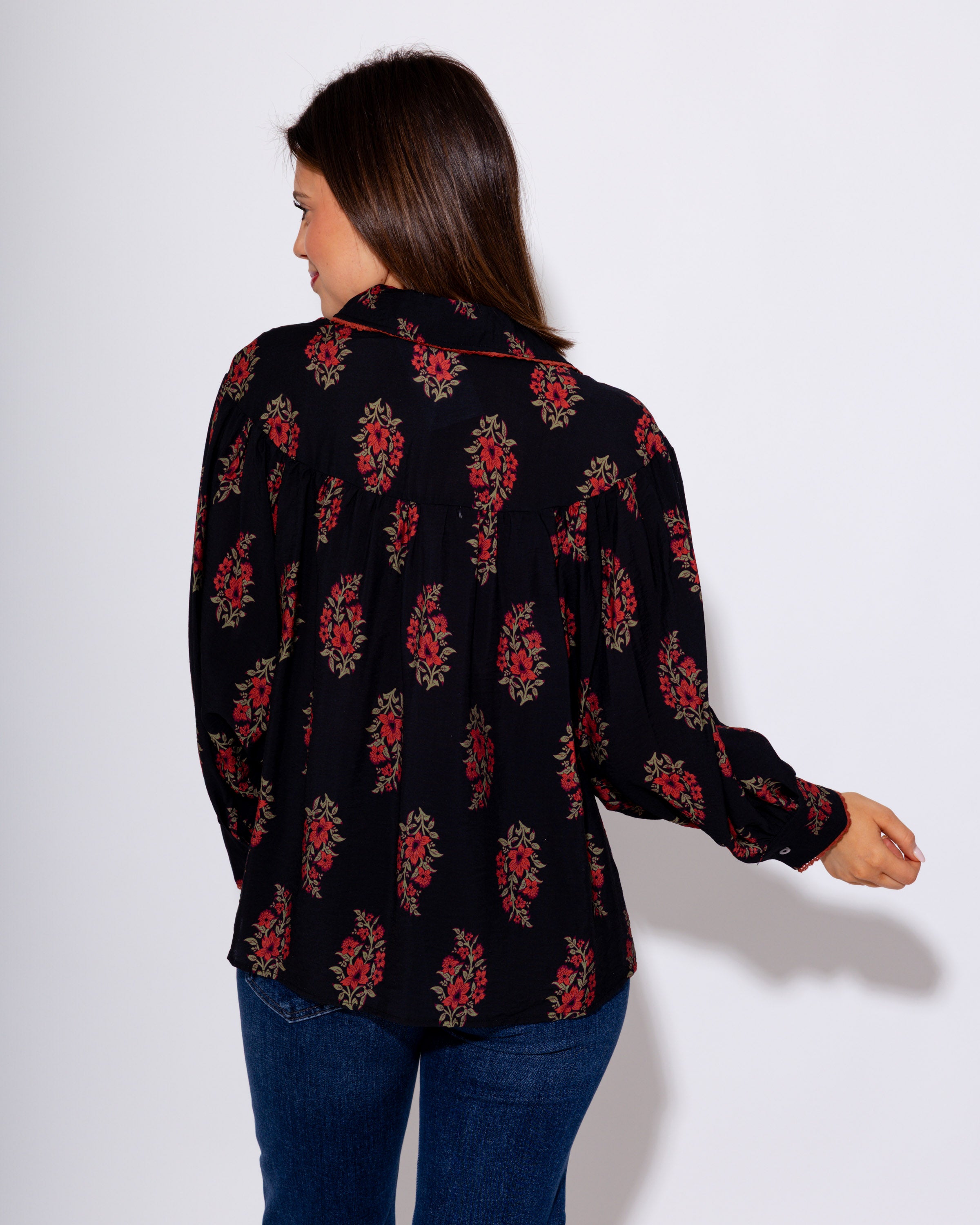 Midnight Petal Button Up Top