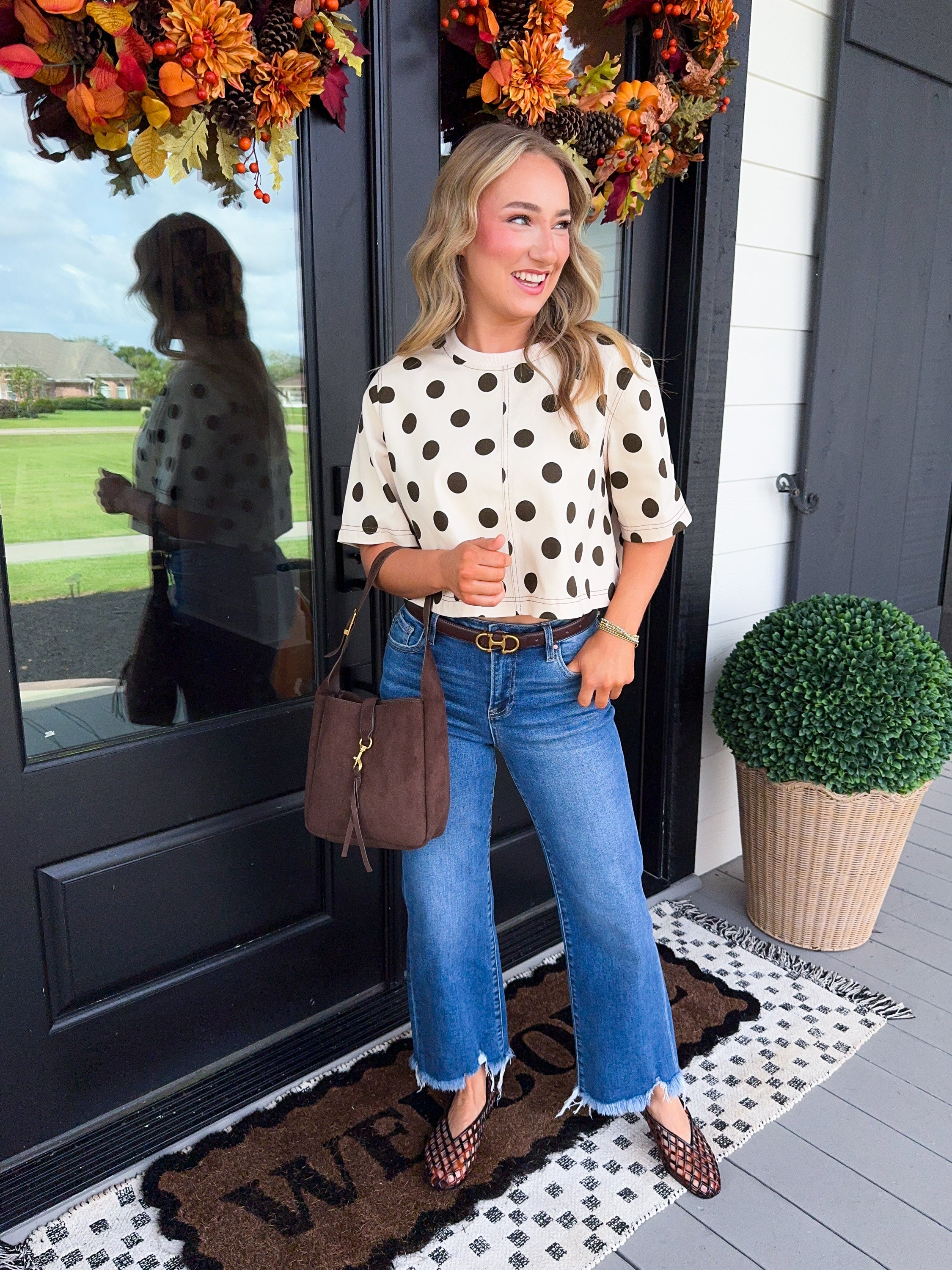 Dot Cropped Top in Ecru