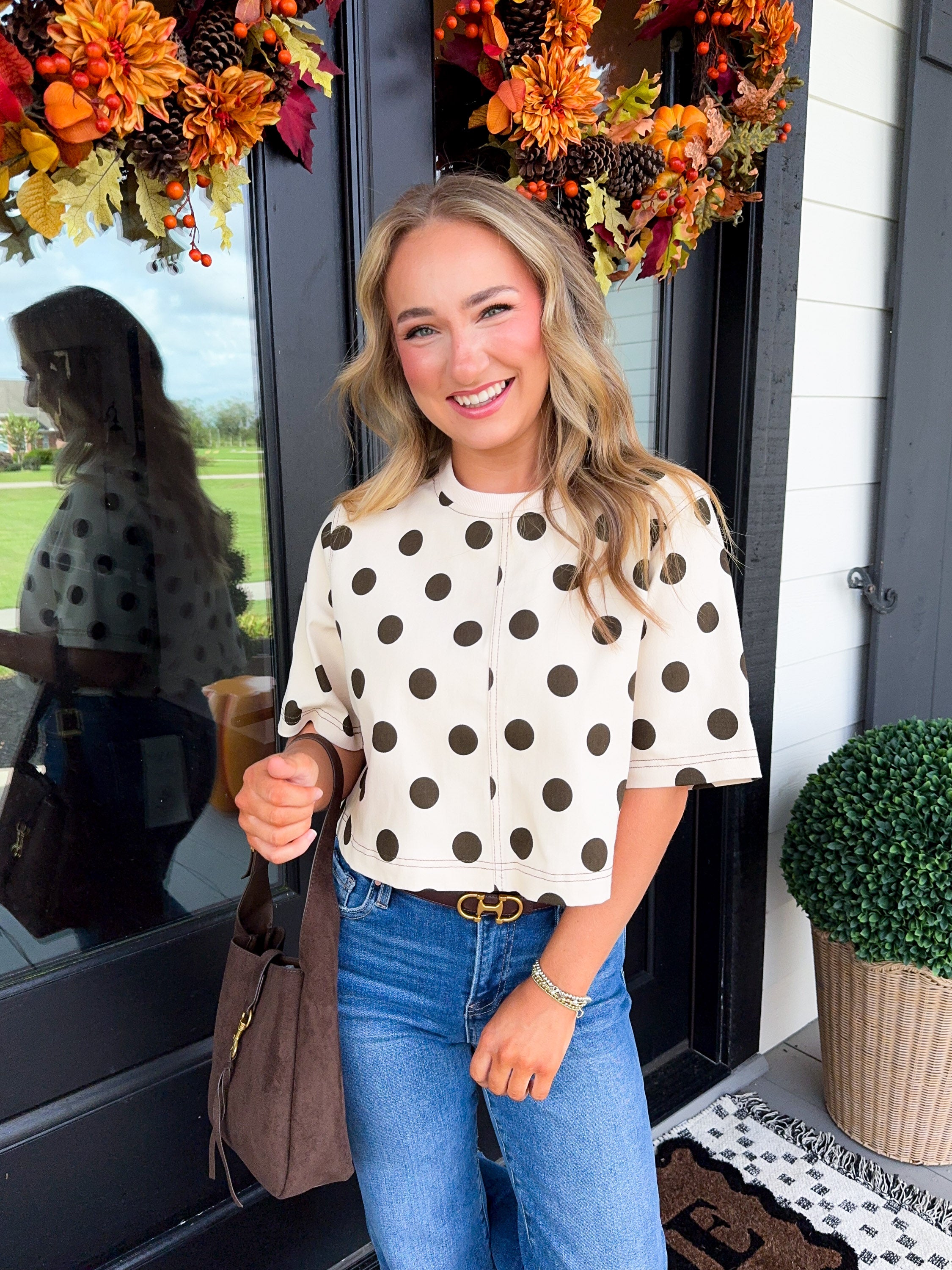Dot Cropped Top in Ecru