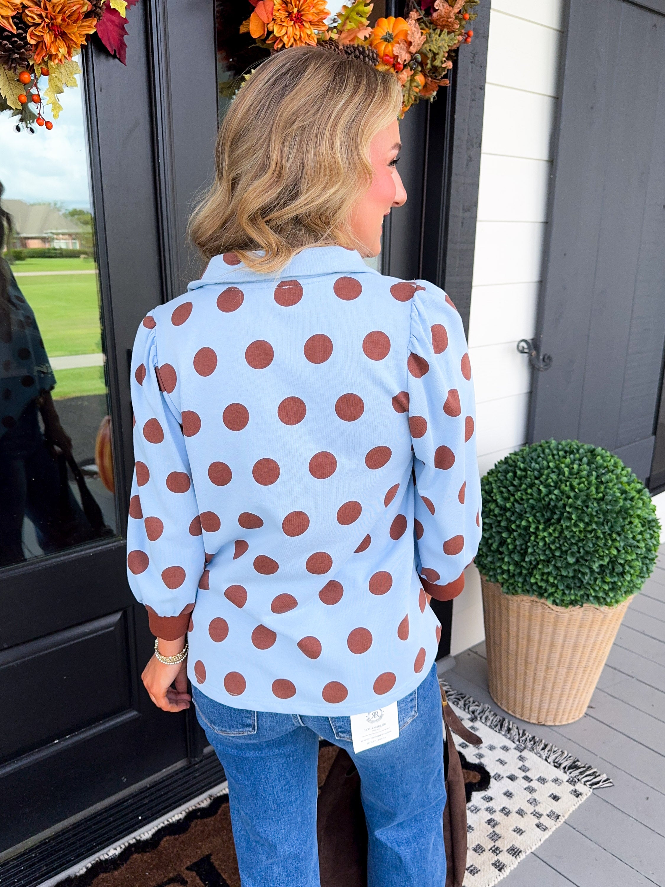 Polka Dot Snap Button Top in Blue