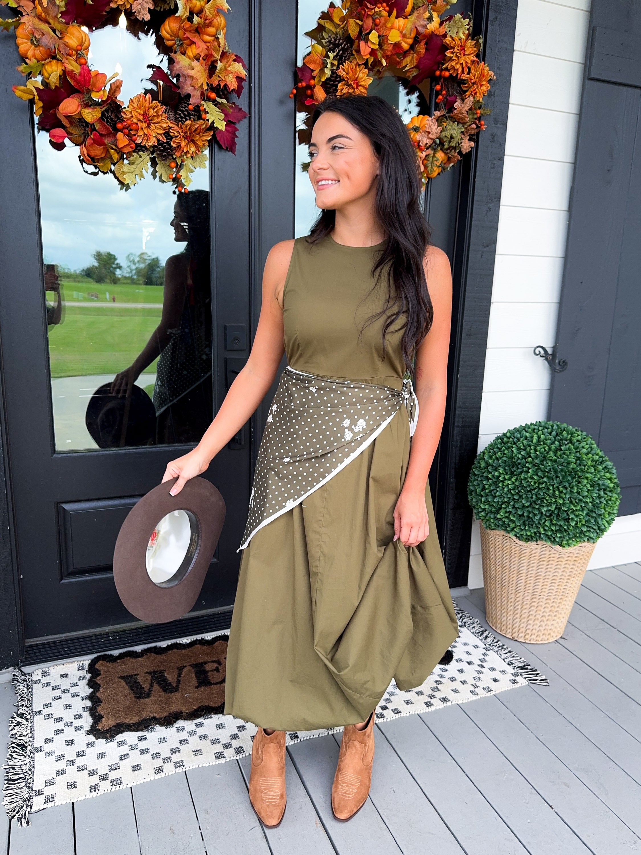 Bubble Hem Scarf Detail Midi Dress