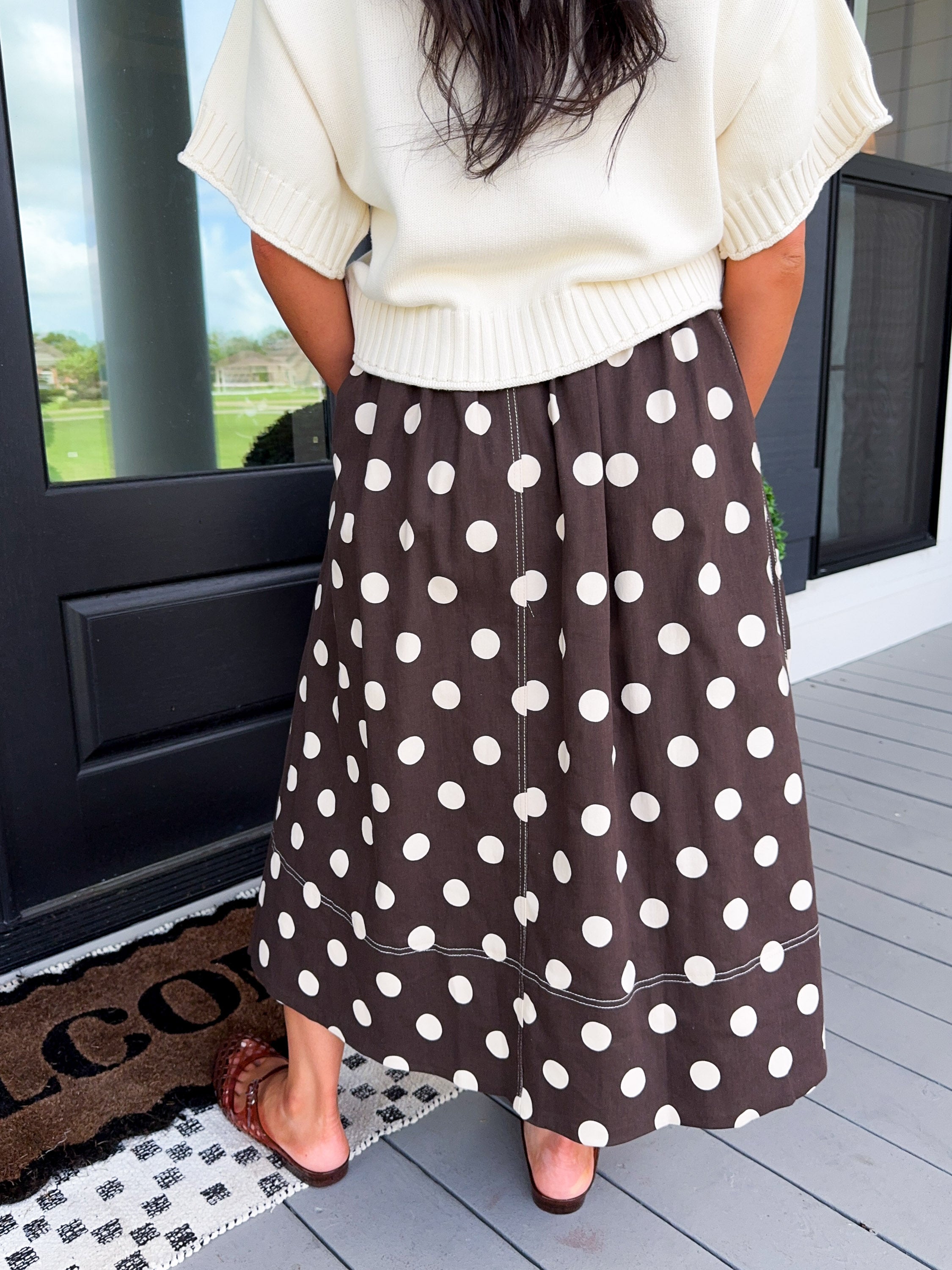 Polka Dot Pleated Midi Skirt
