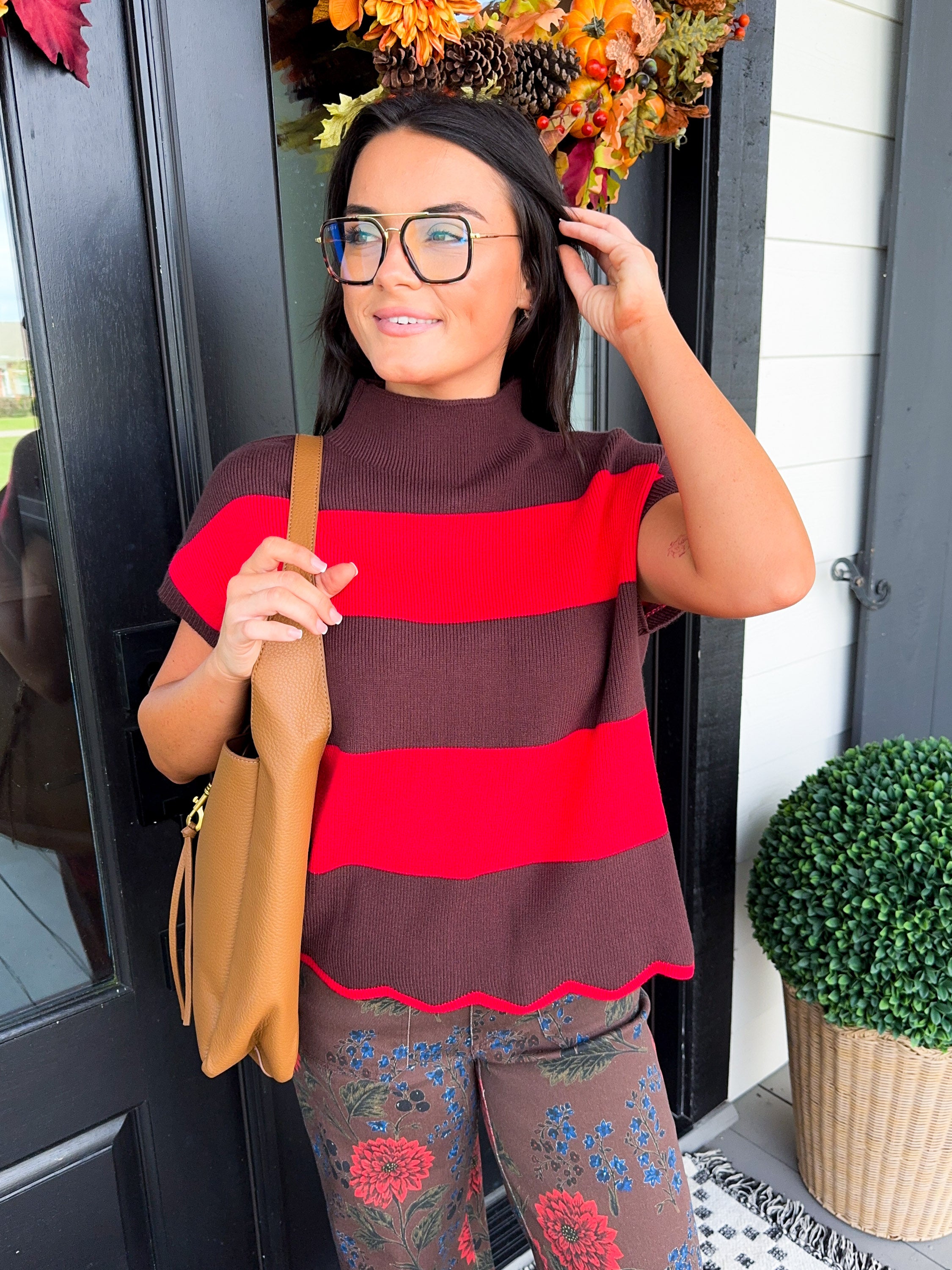 Color Block Scallop Hem Sweater