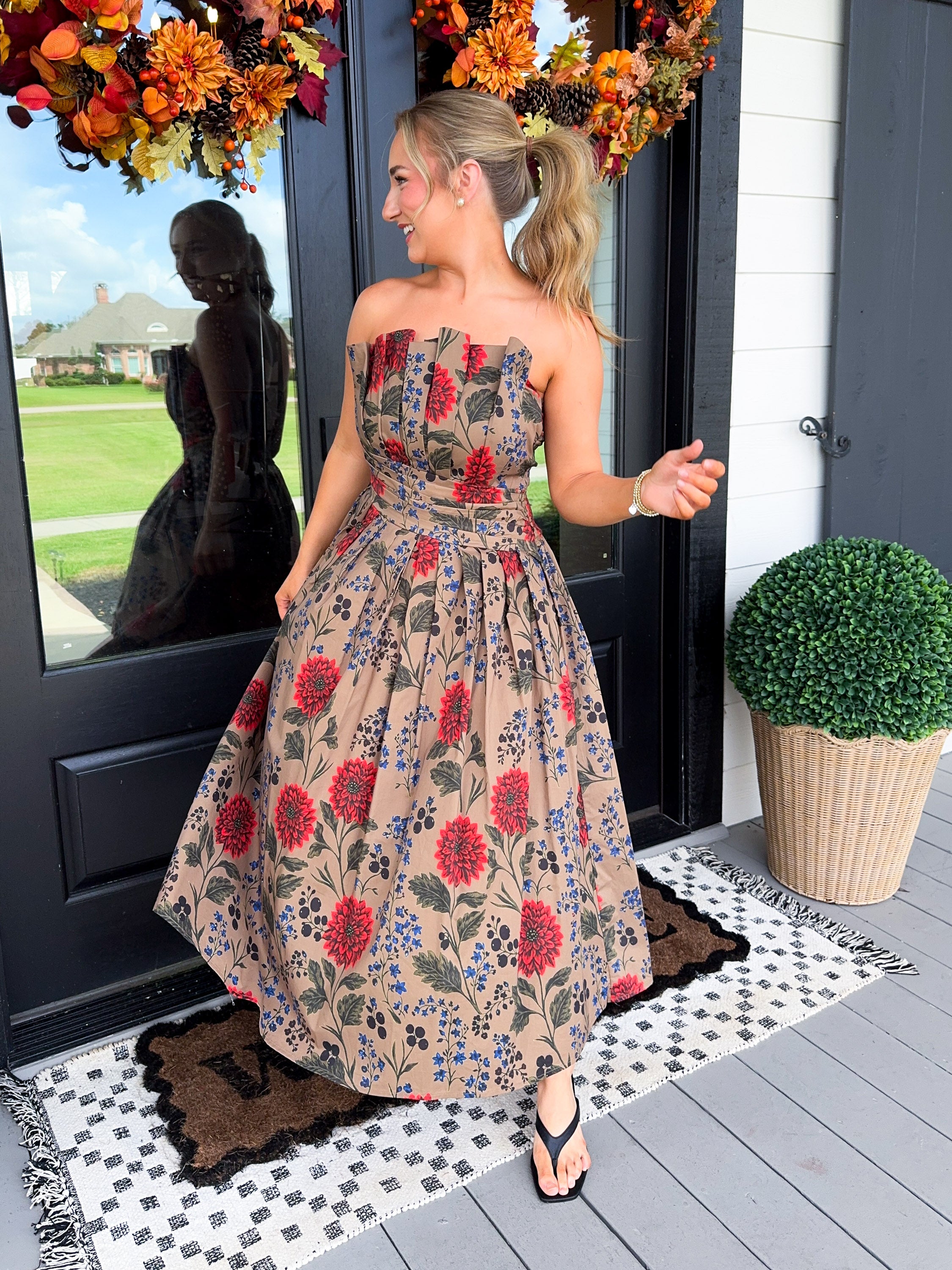 Floral Pleated Midi Dress
