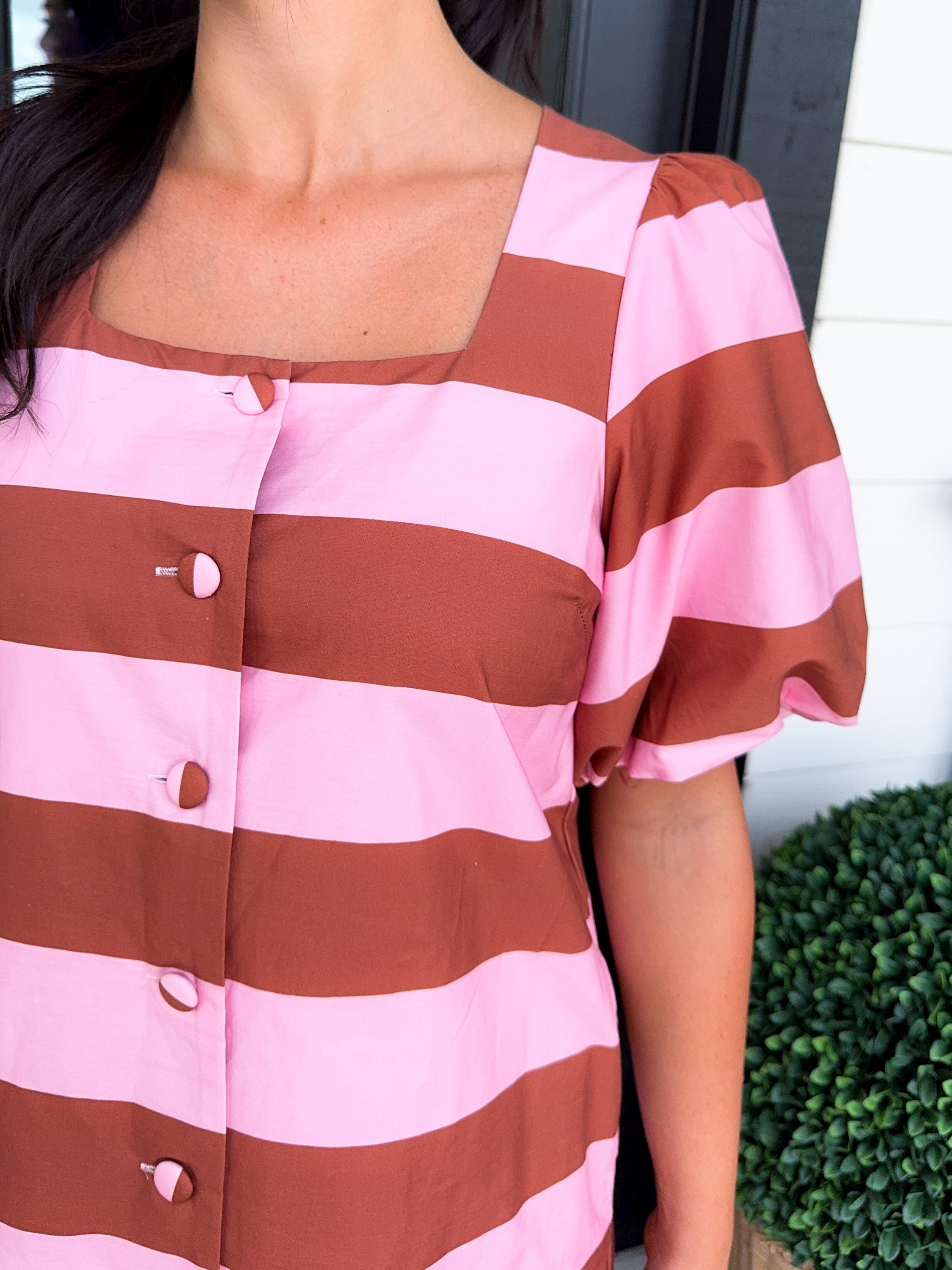 Bold Stripe Puff Sleeve Mini Dress