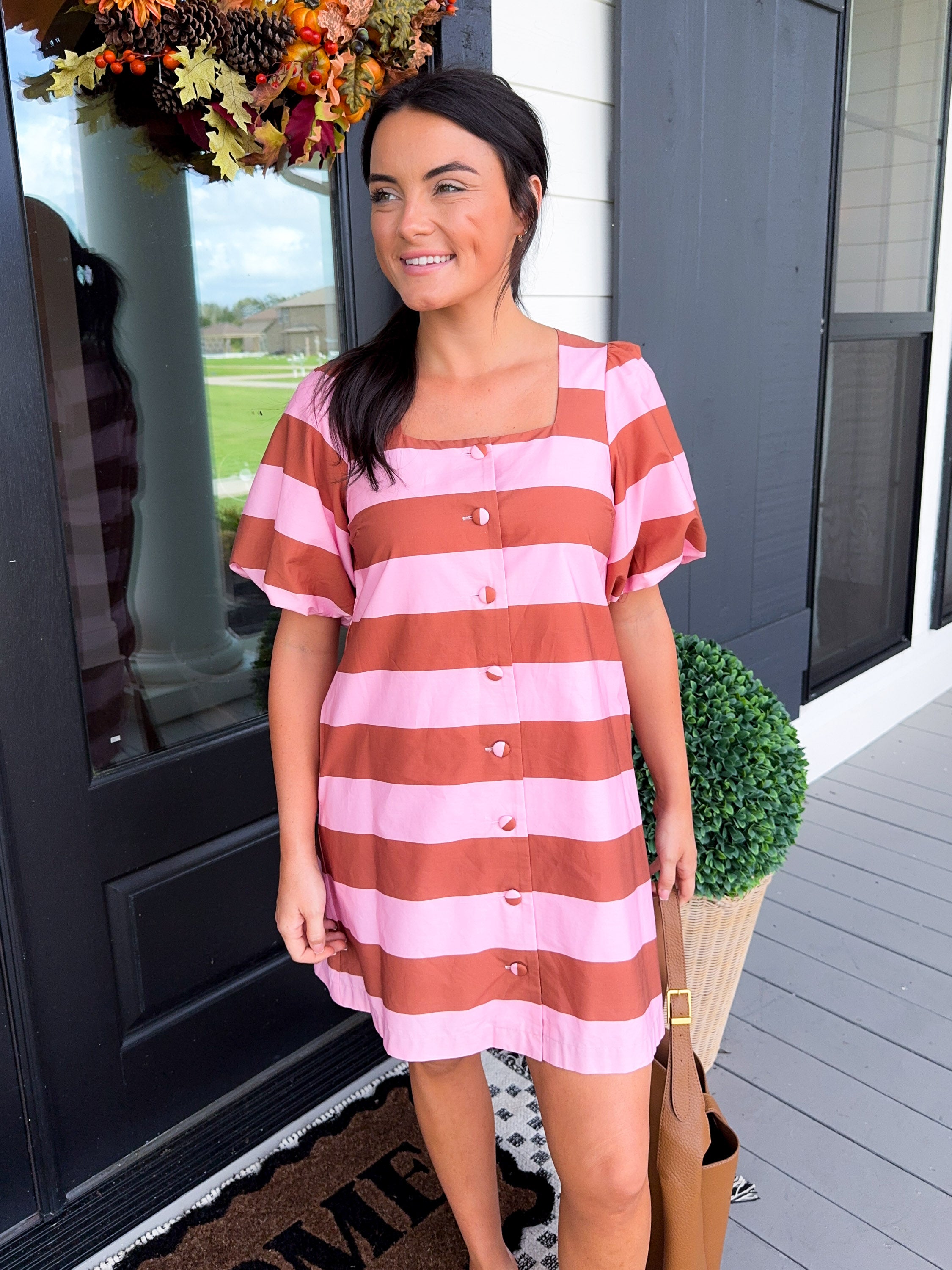 Bold Stripe Puff Sleeve Mini Dress