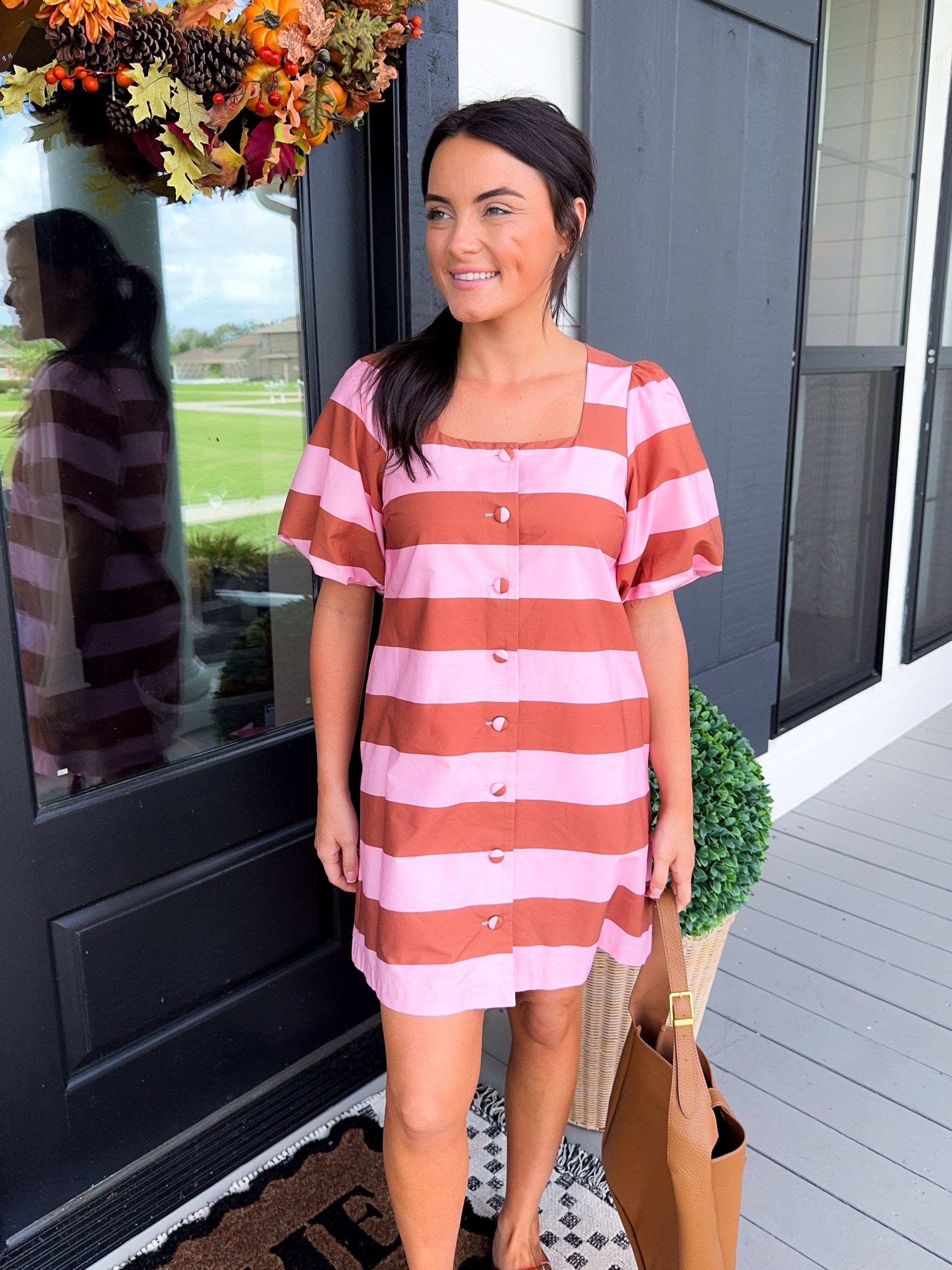Bold Stripe Puff Sleeve Mini Dress