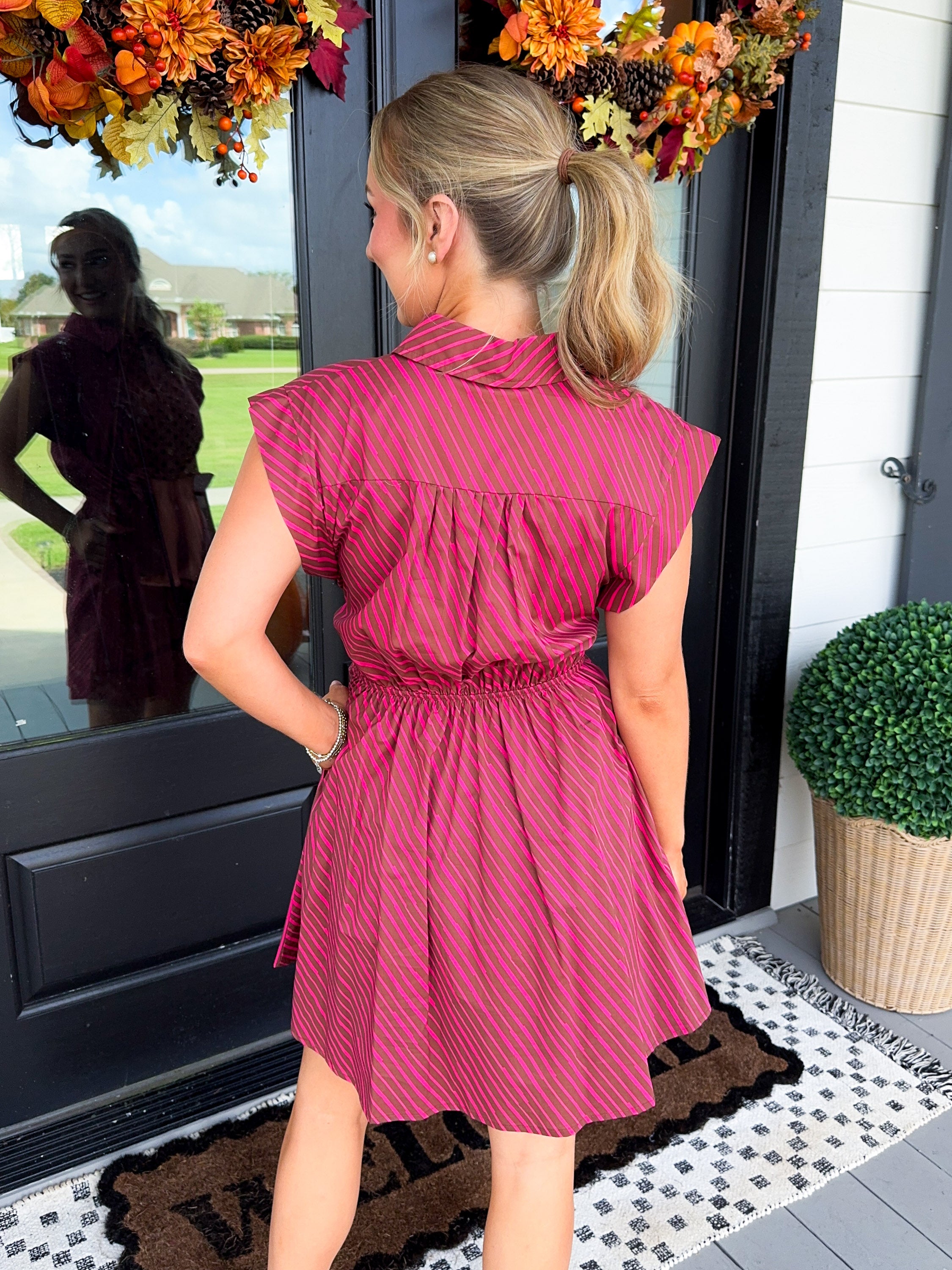Striped Waist Tie Mini Dress