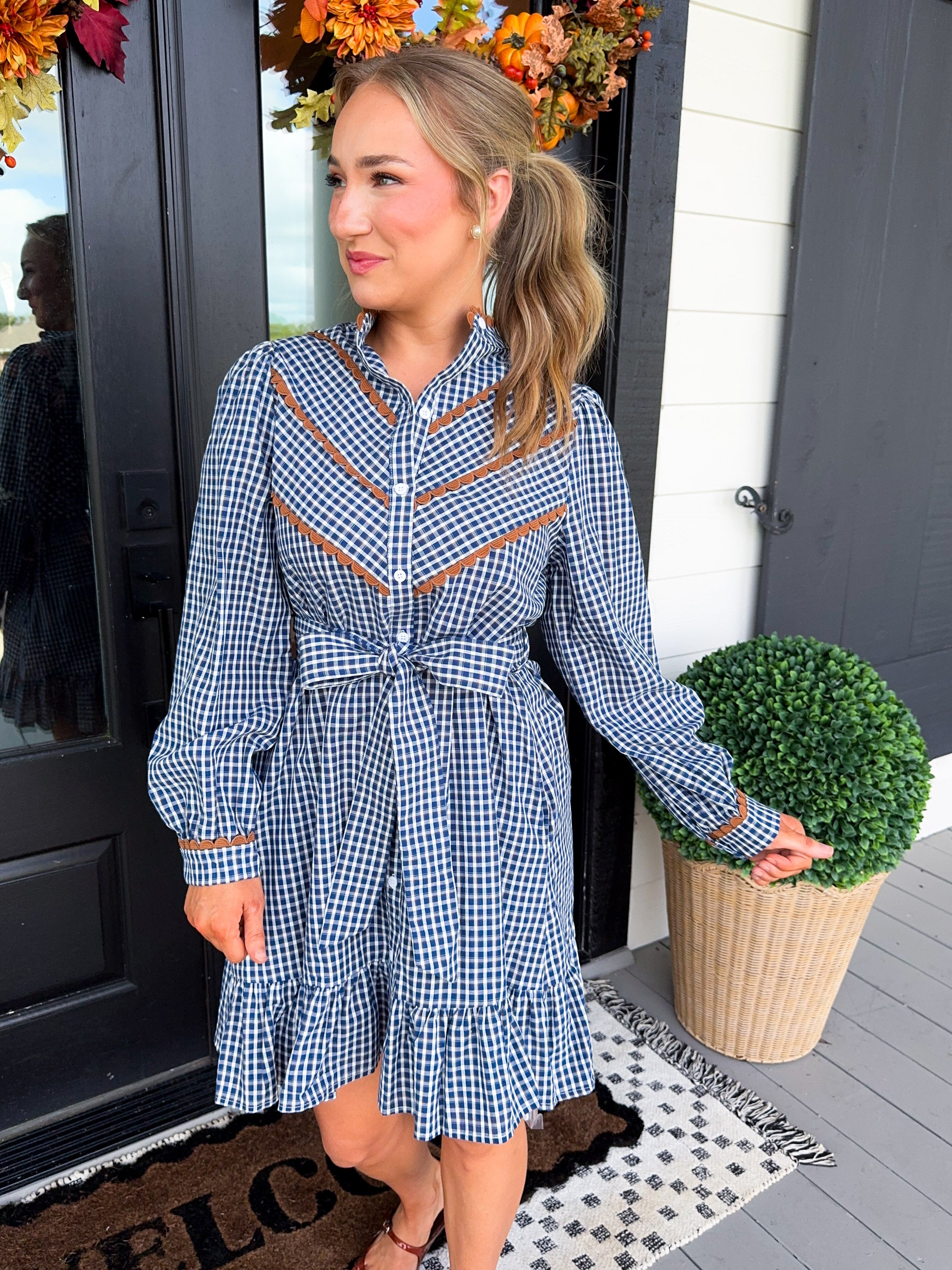 Plaid Tie Waist Mini Dress