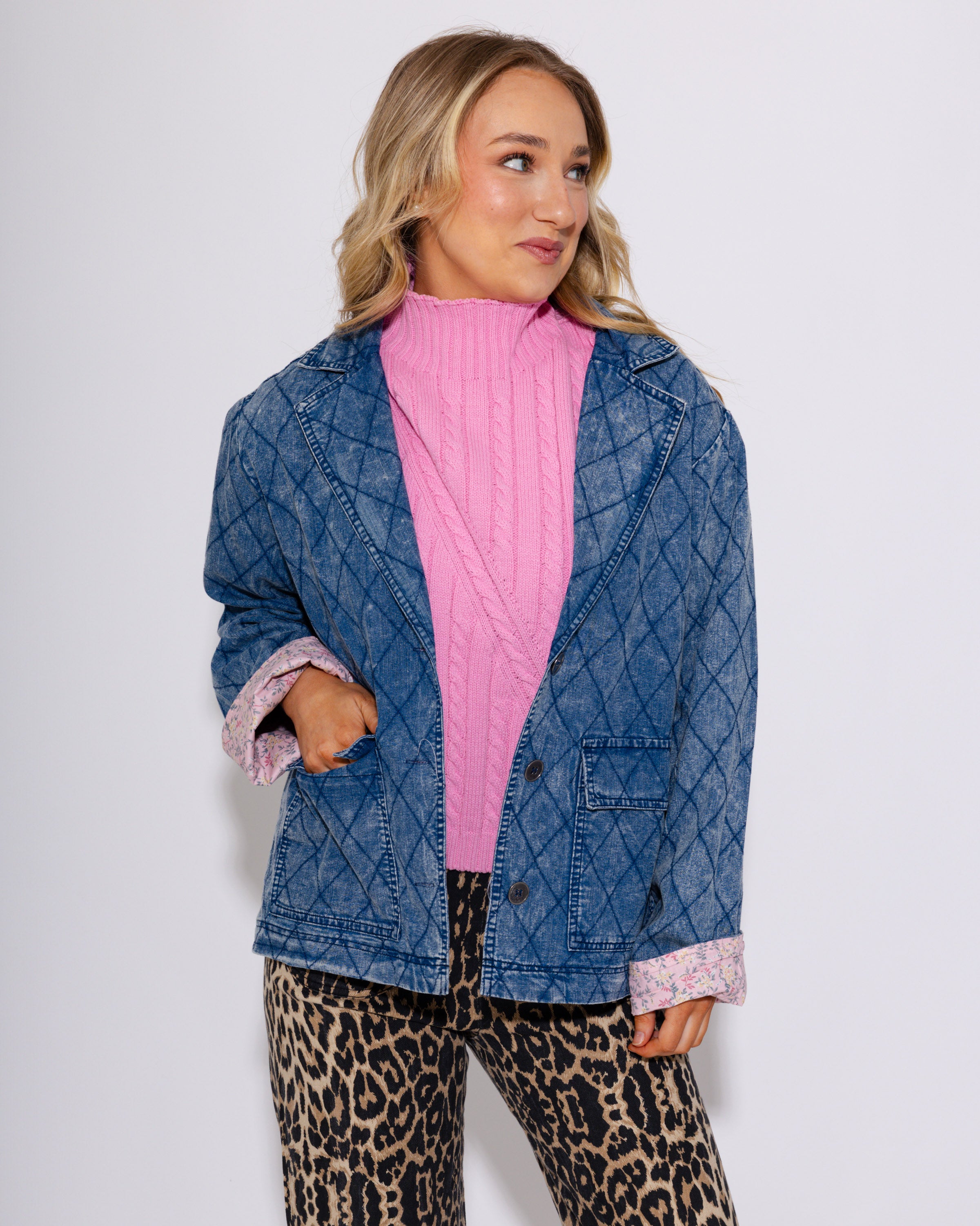 Vintage Snow Wash Quilted Denim Jacket