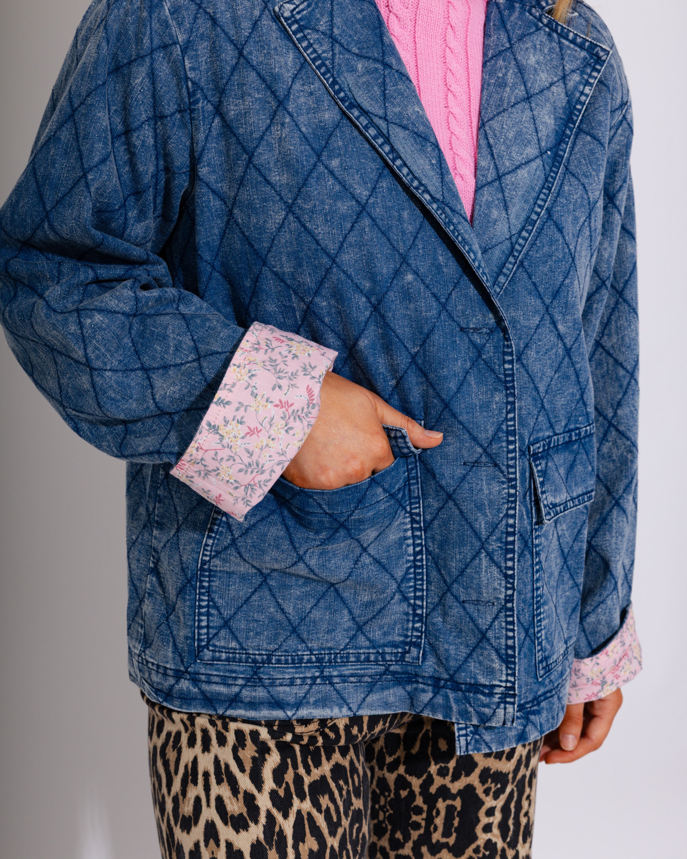 Vintage Snow Wash Quilted Denim Jacket