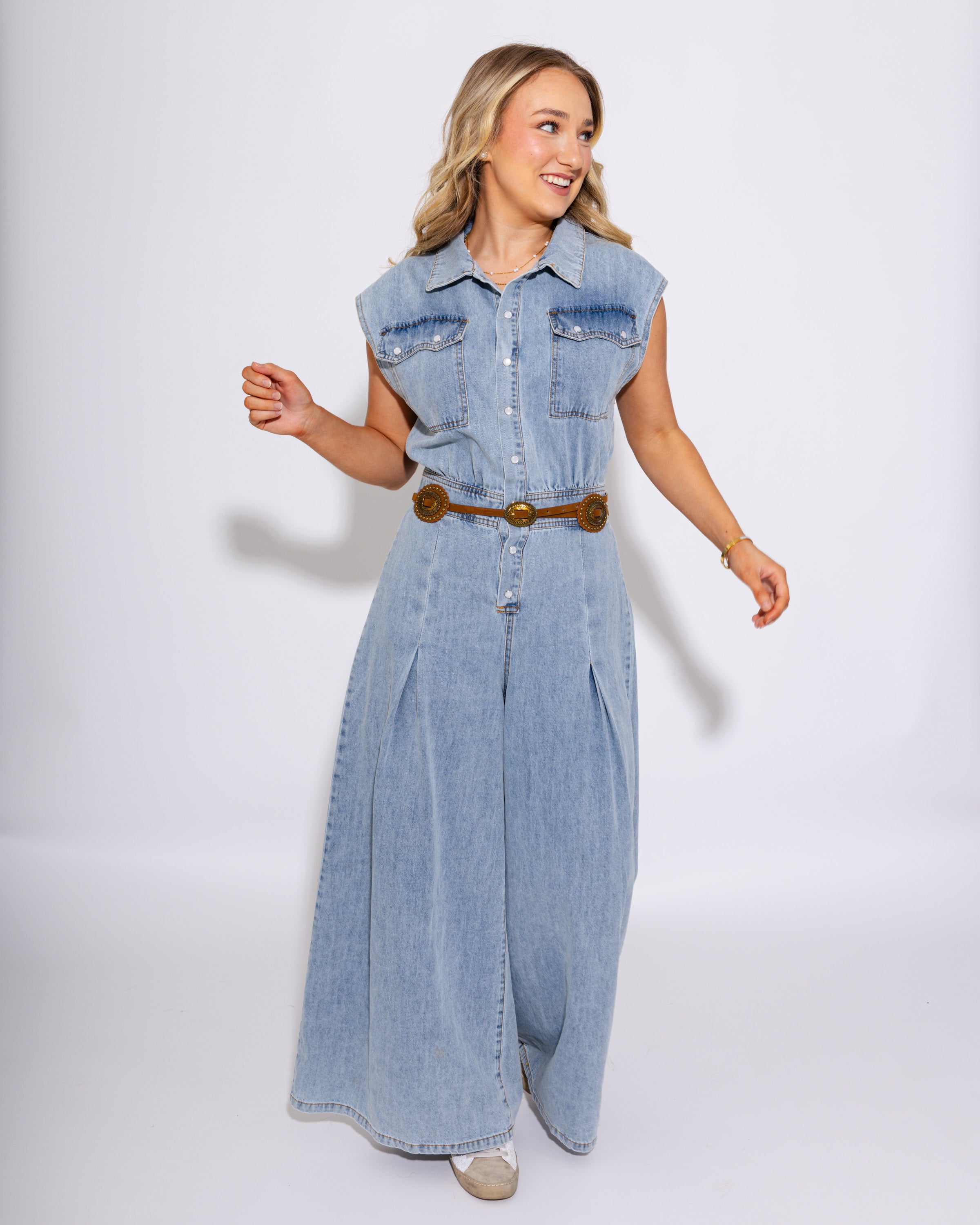 Wide Leg Denim Jumpsuit