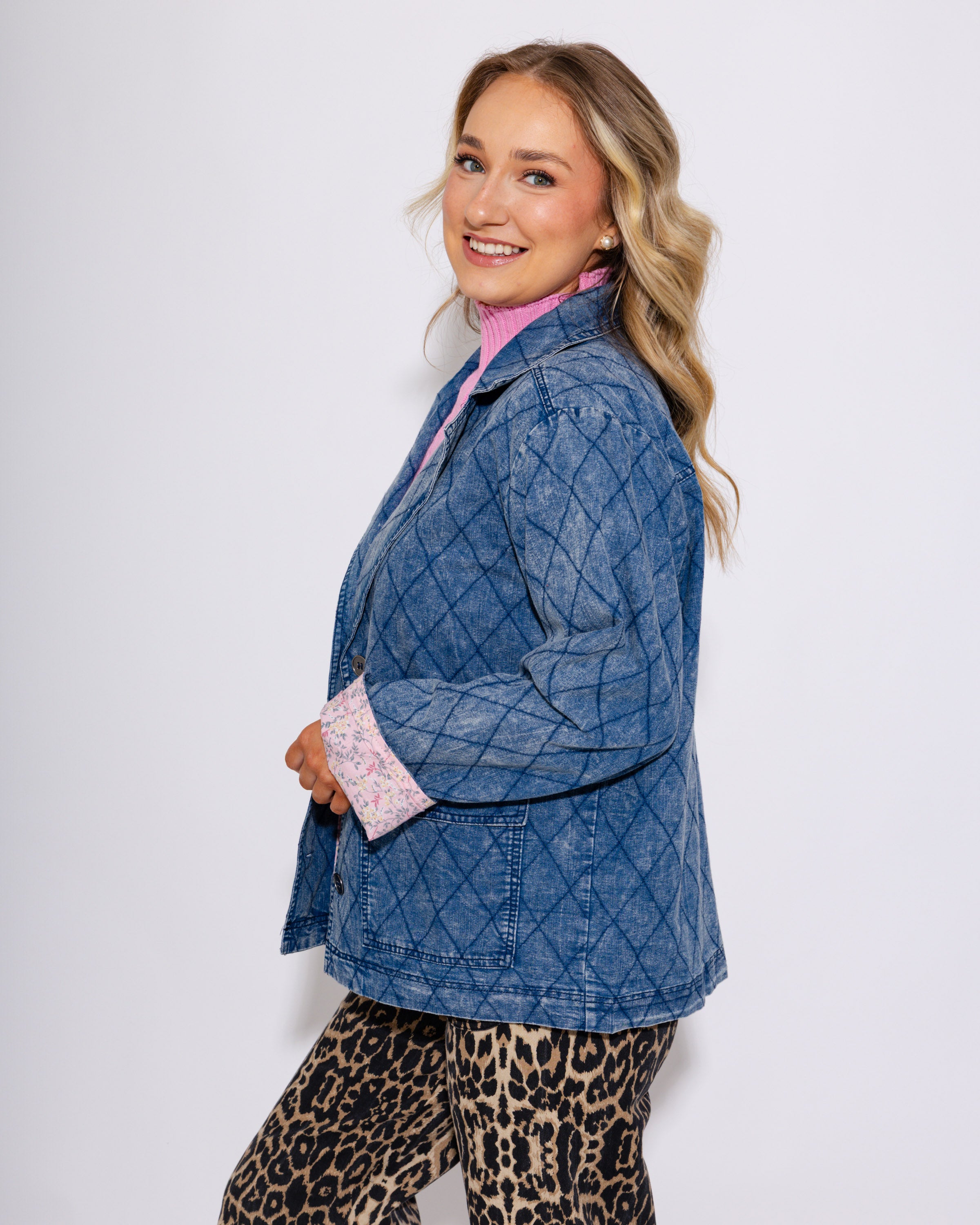 Vintage Snow Wash Quilted Denim Jacket