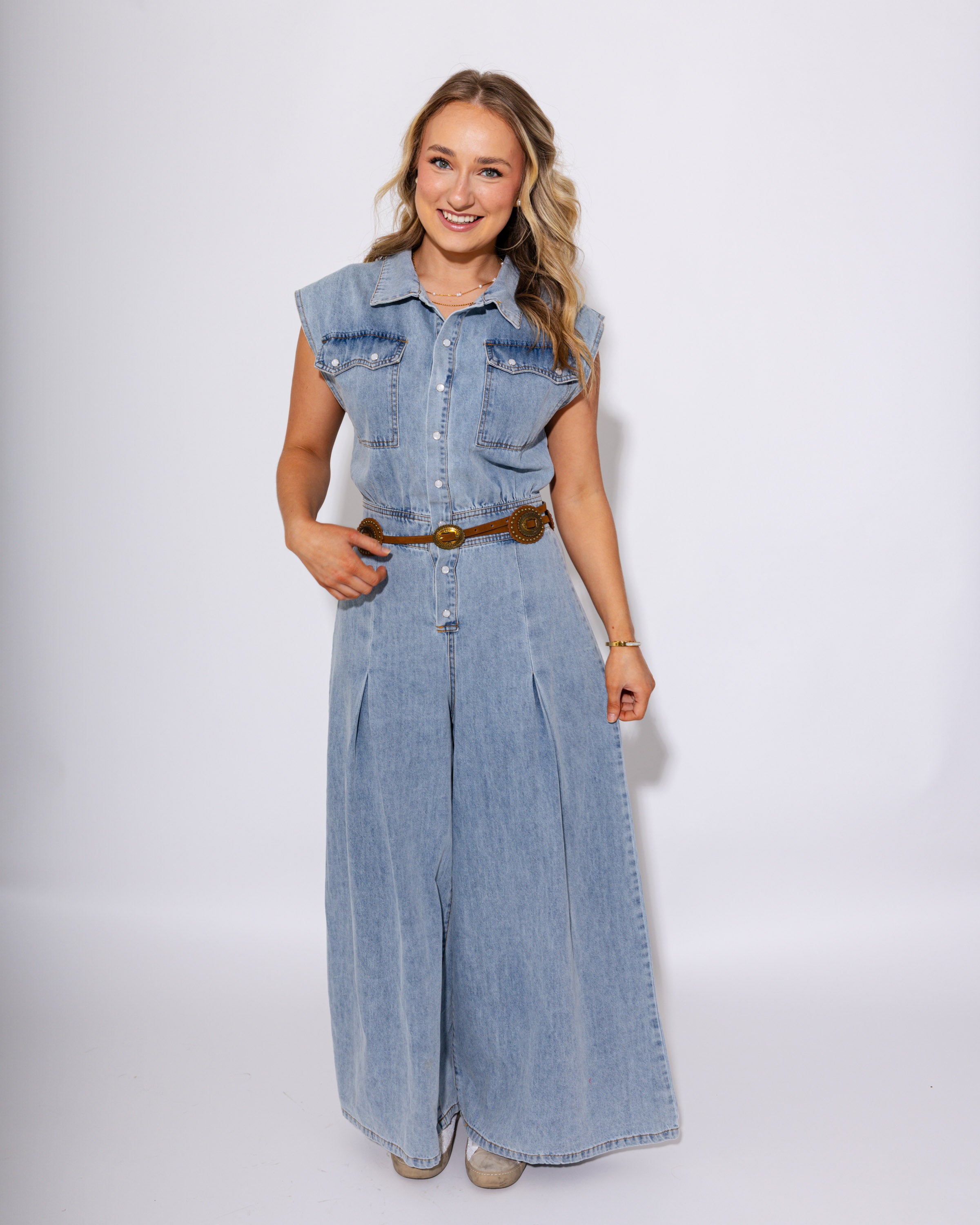 Wide Leg Denim Jumpsuit