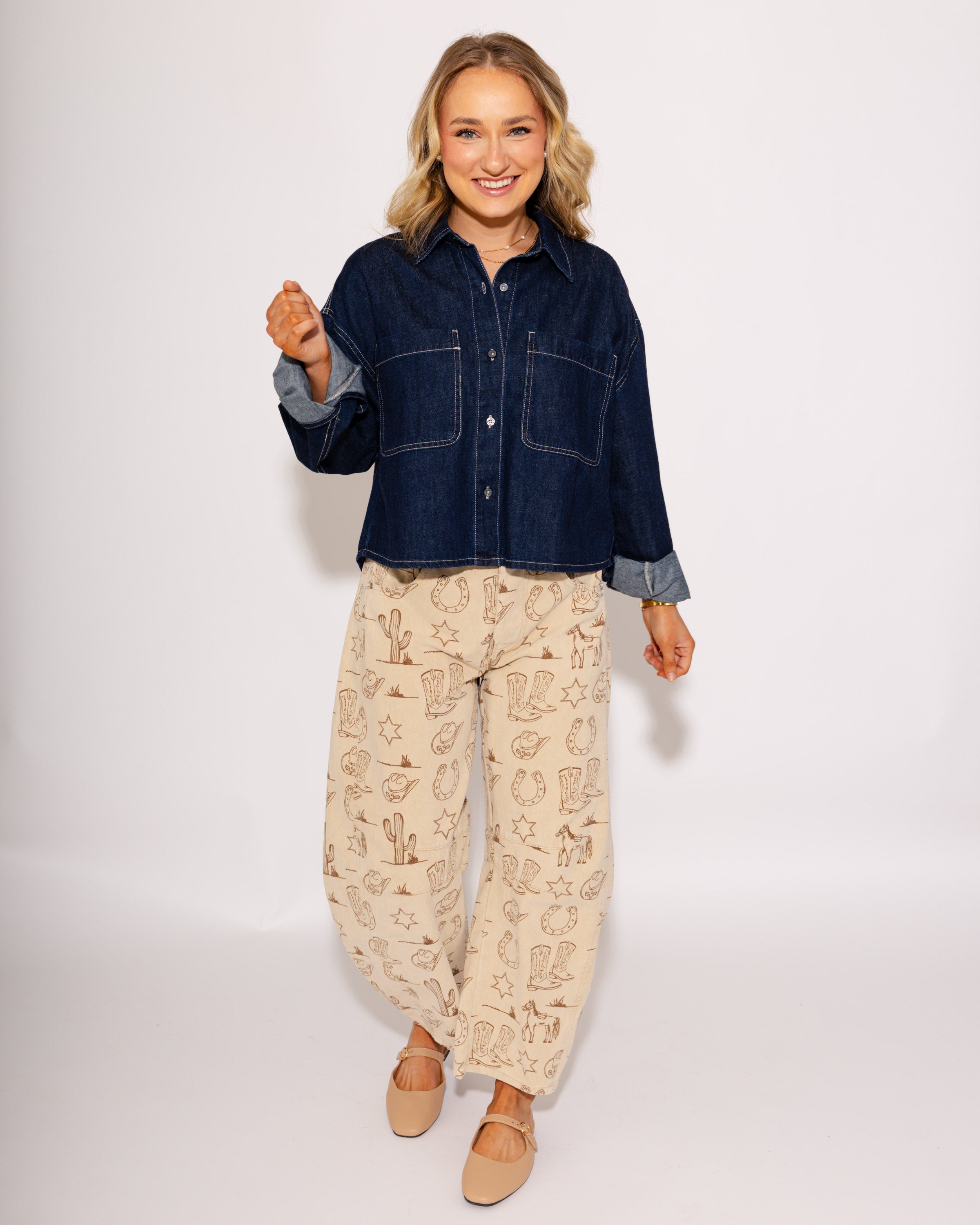 Vintage Wash Western Barrel Jeans