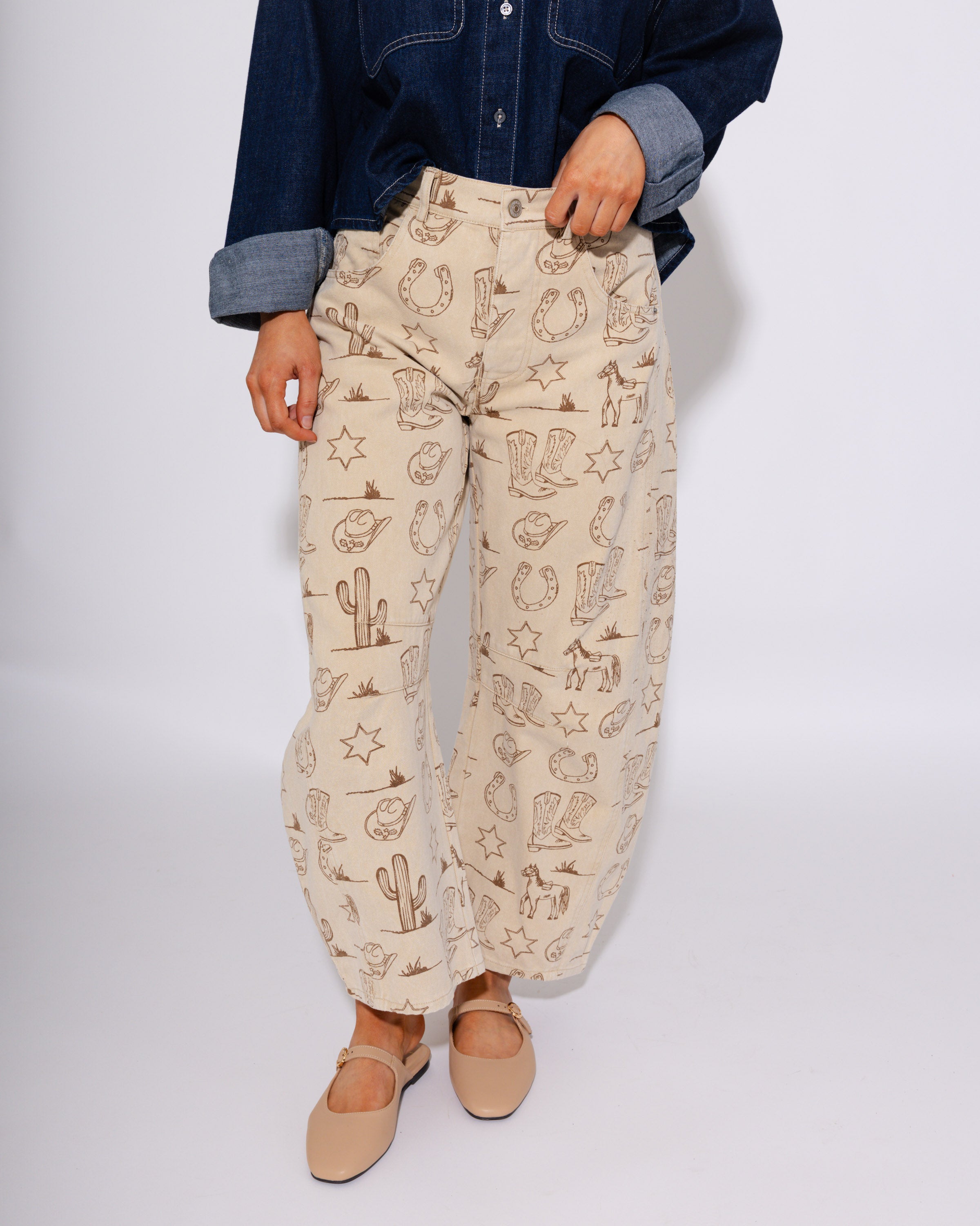 Vintage Wash Western Barrel Jeans