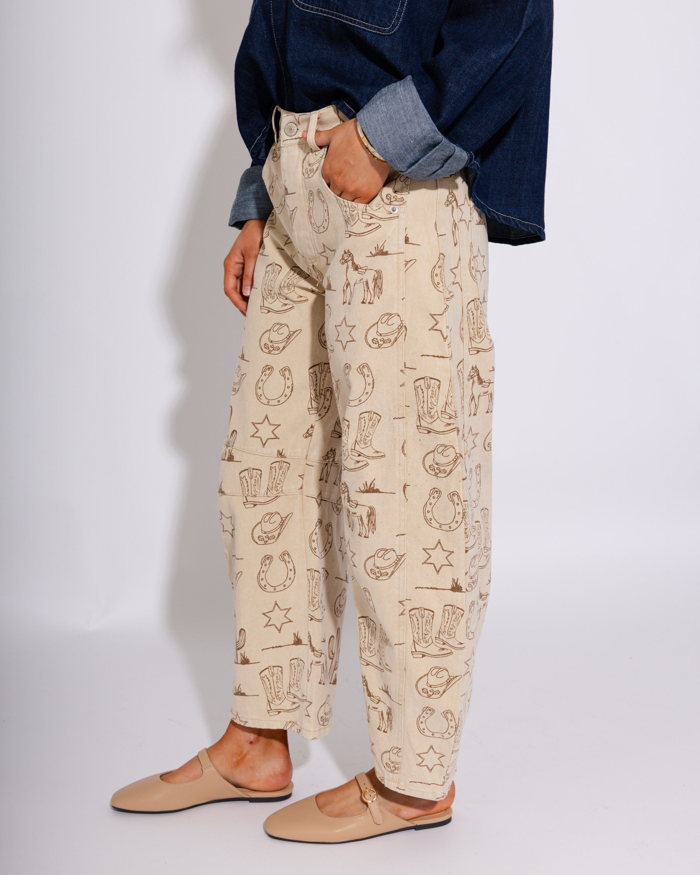 Vintage Wash Western Barrel Jeans