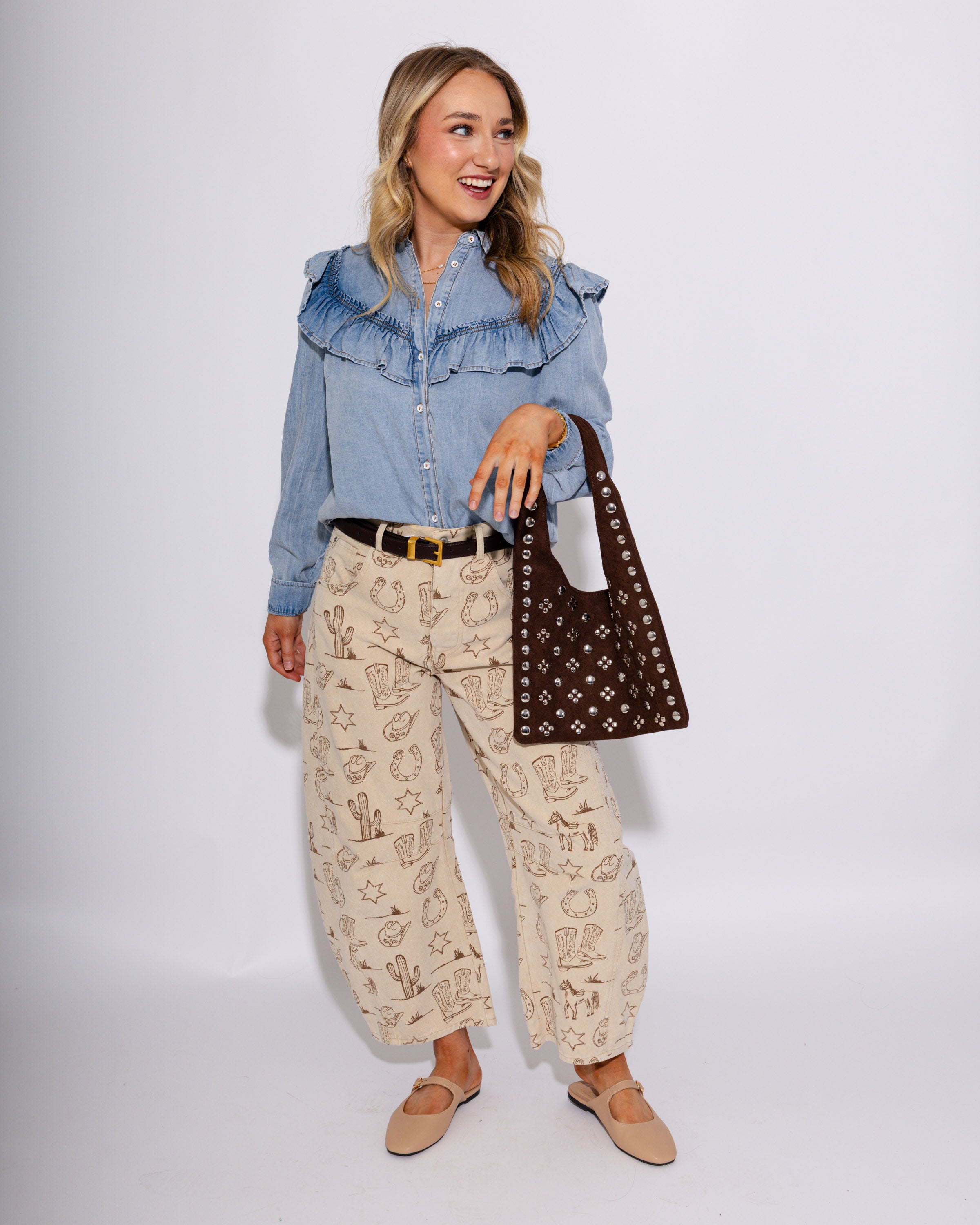 Vintage Wash Western Barrel Jeans