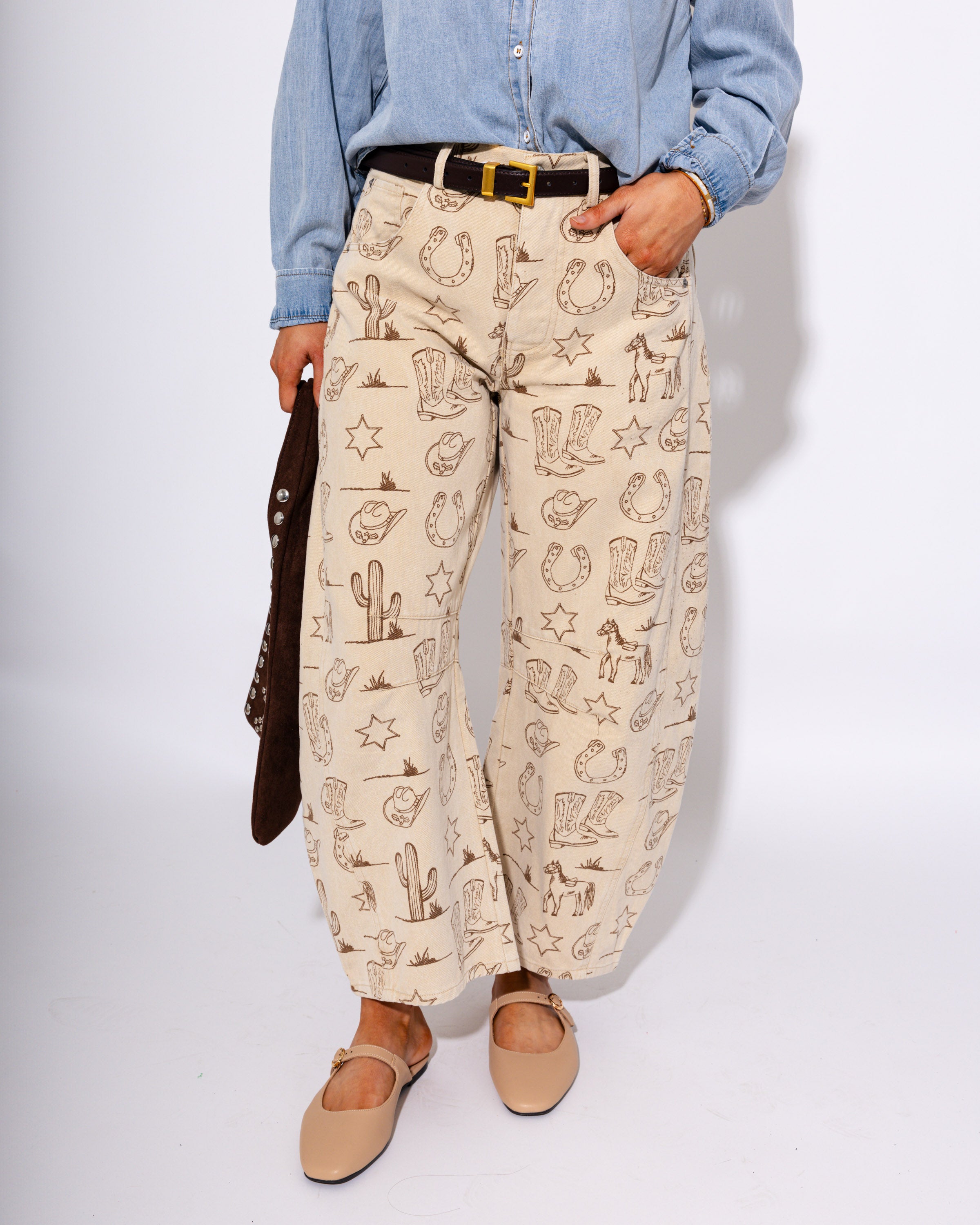 Vintage Wash Western Barrel Jeans
