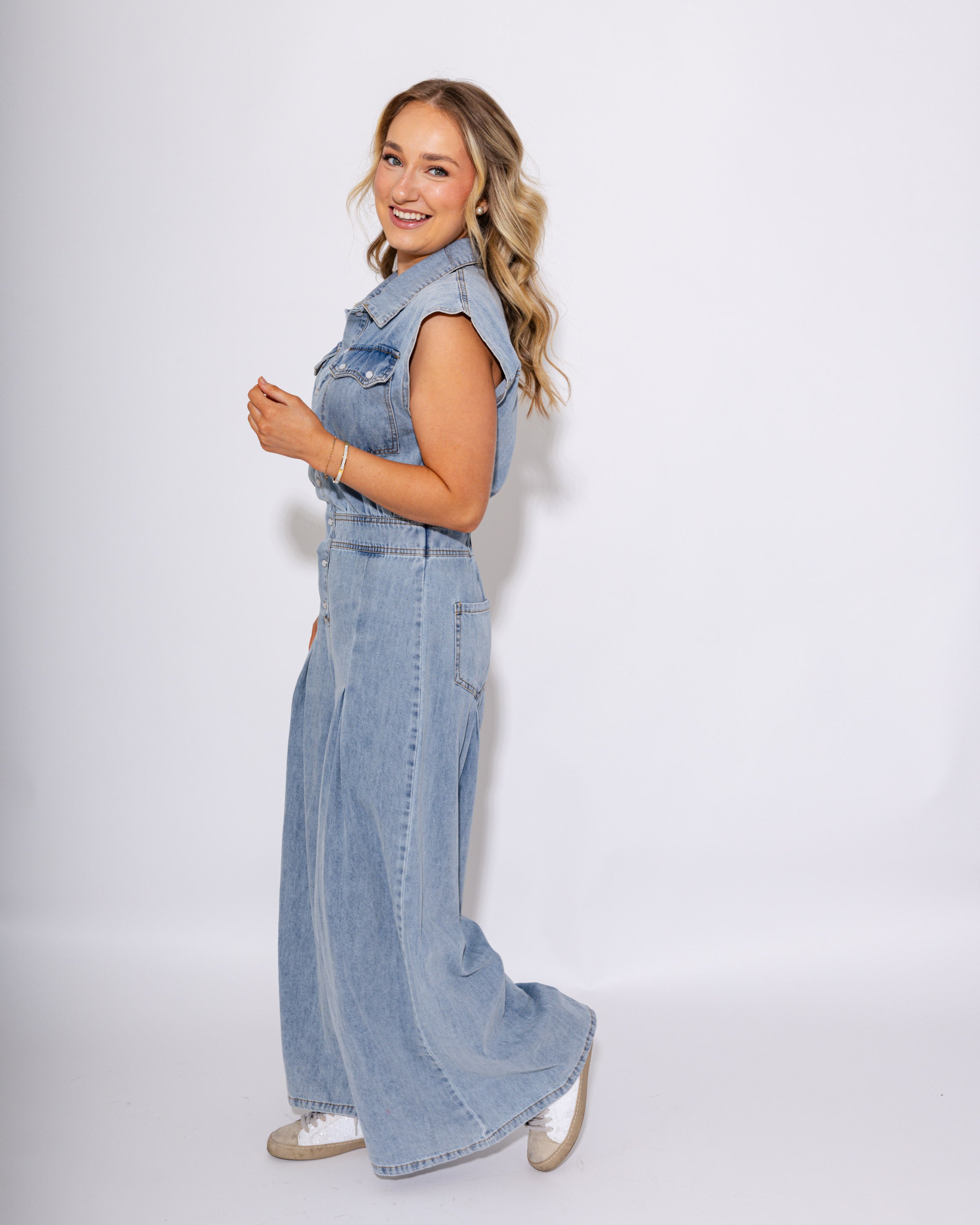 Wide Leg Denim Jumpsuit