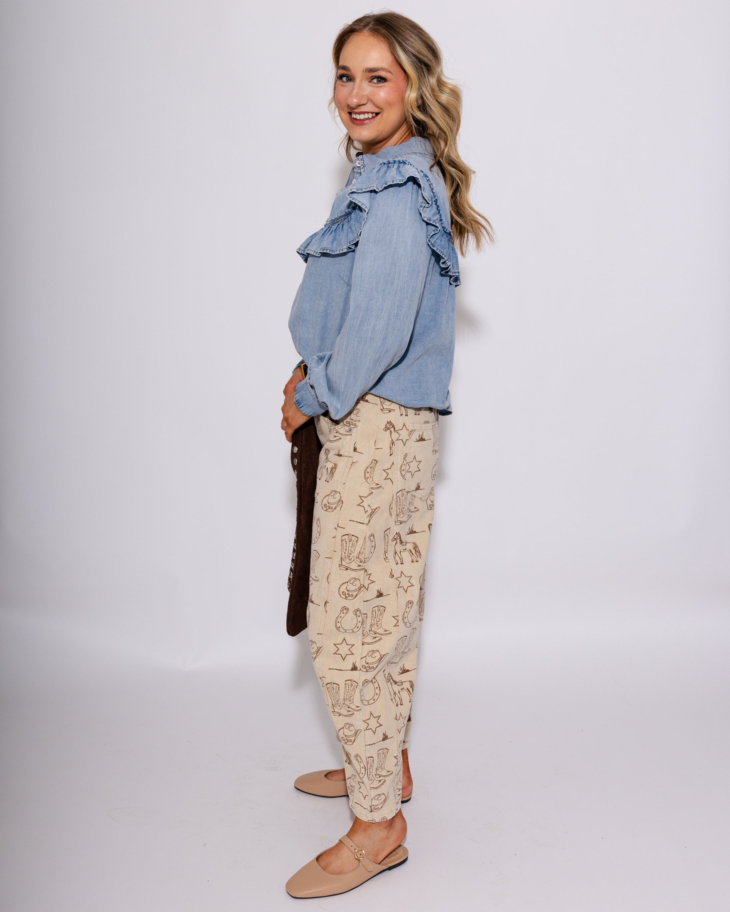 Vintage Wash Western Barrel Jeans