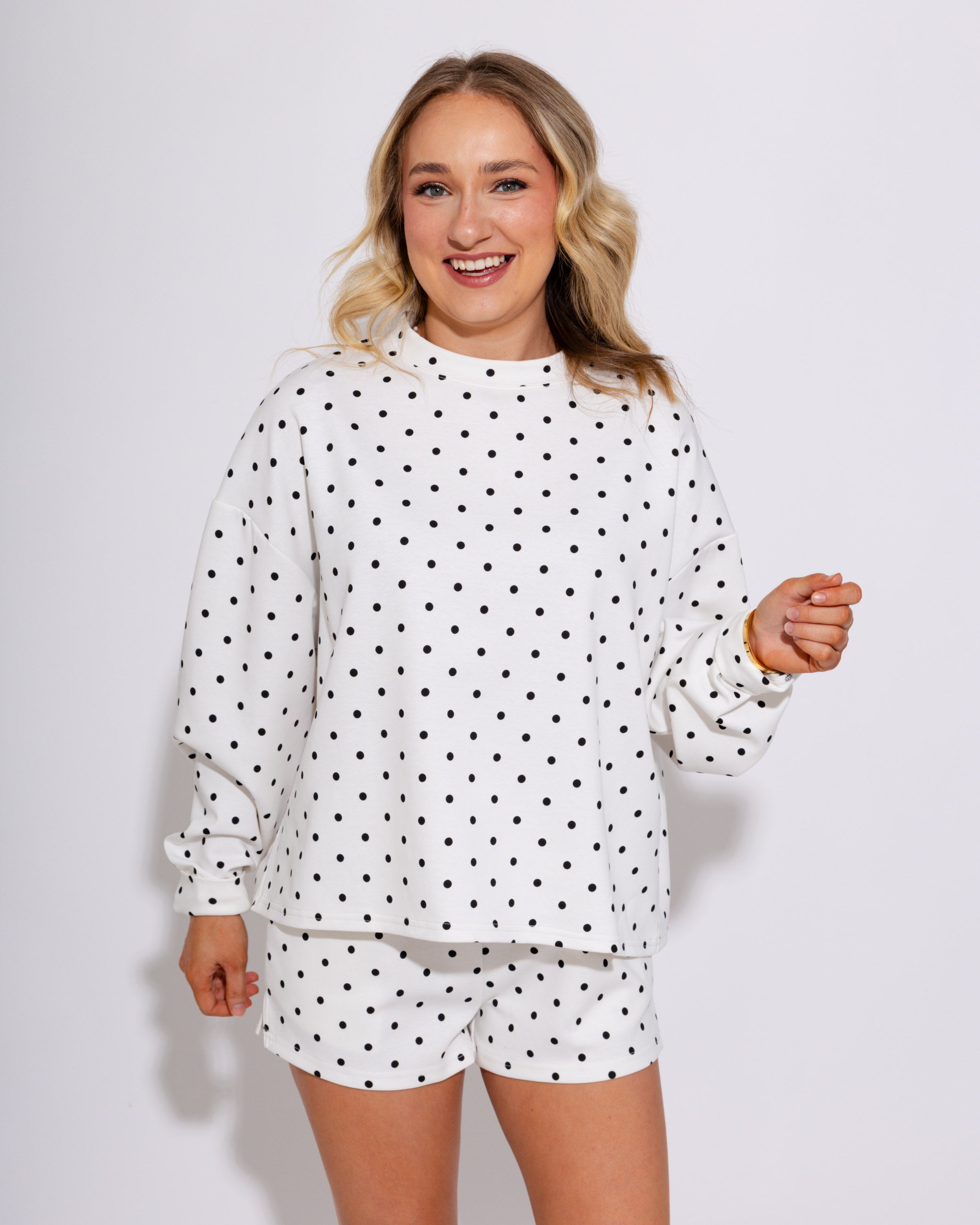 Polka Dot Print Drop Shoulder Pullover Top