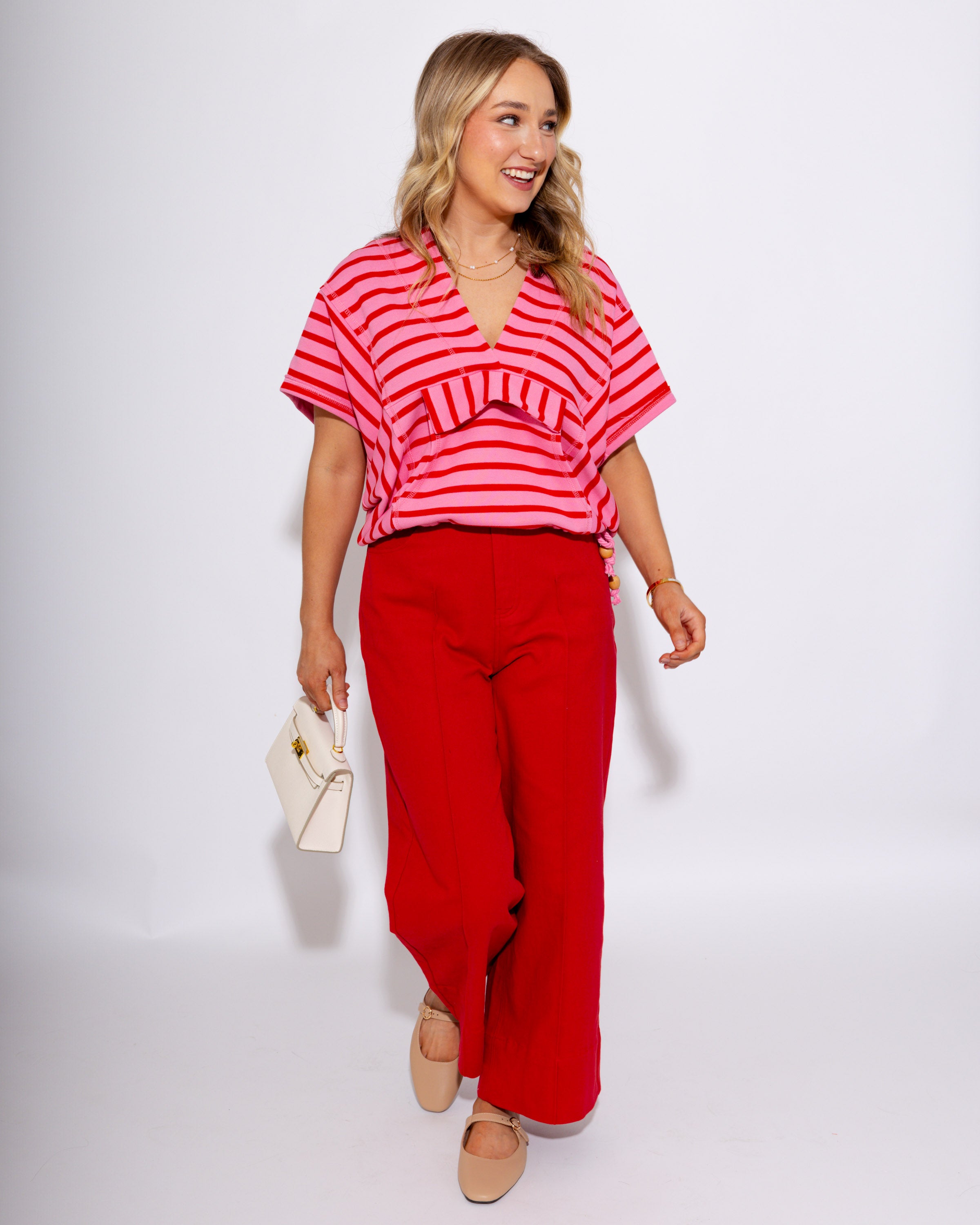 Striped Split Front Pocket Hoodie Top