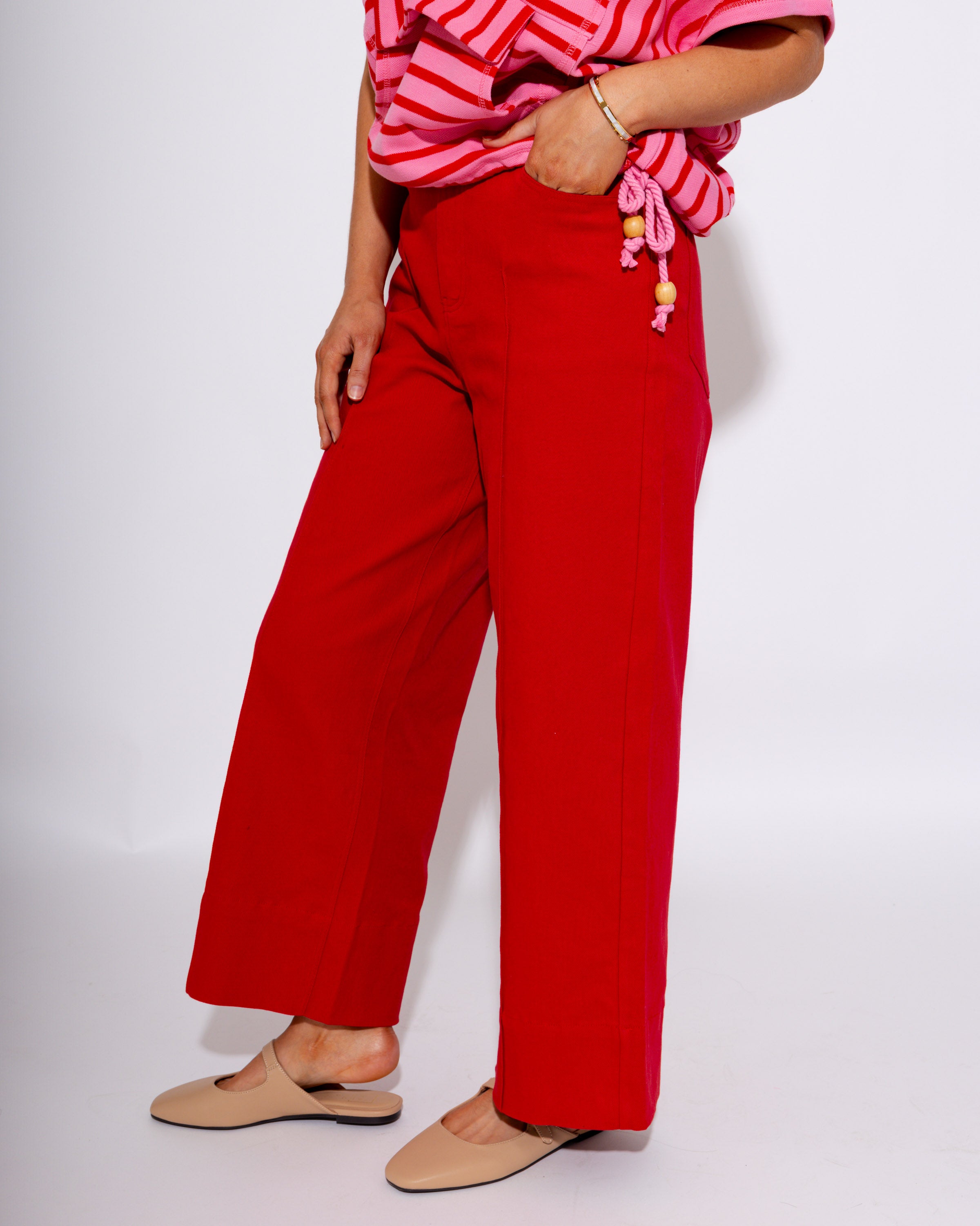 Tailored Red Wide-Leg Pants