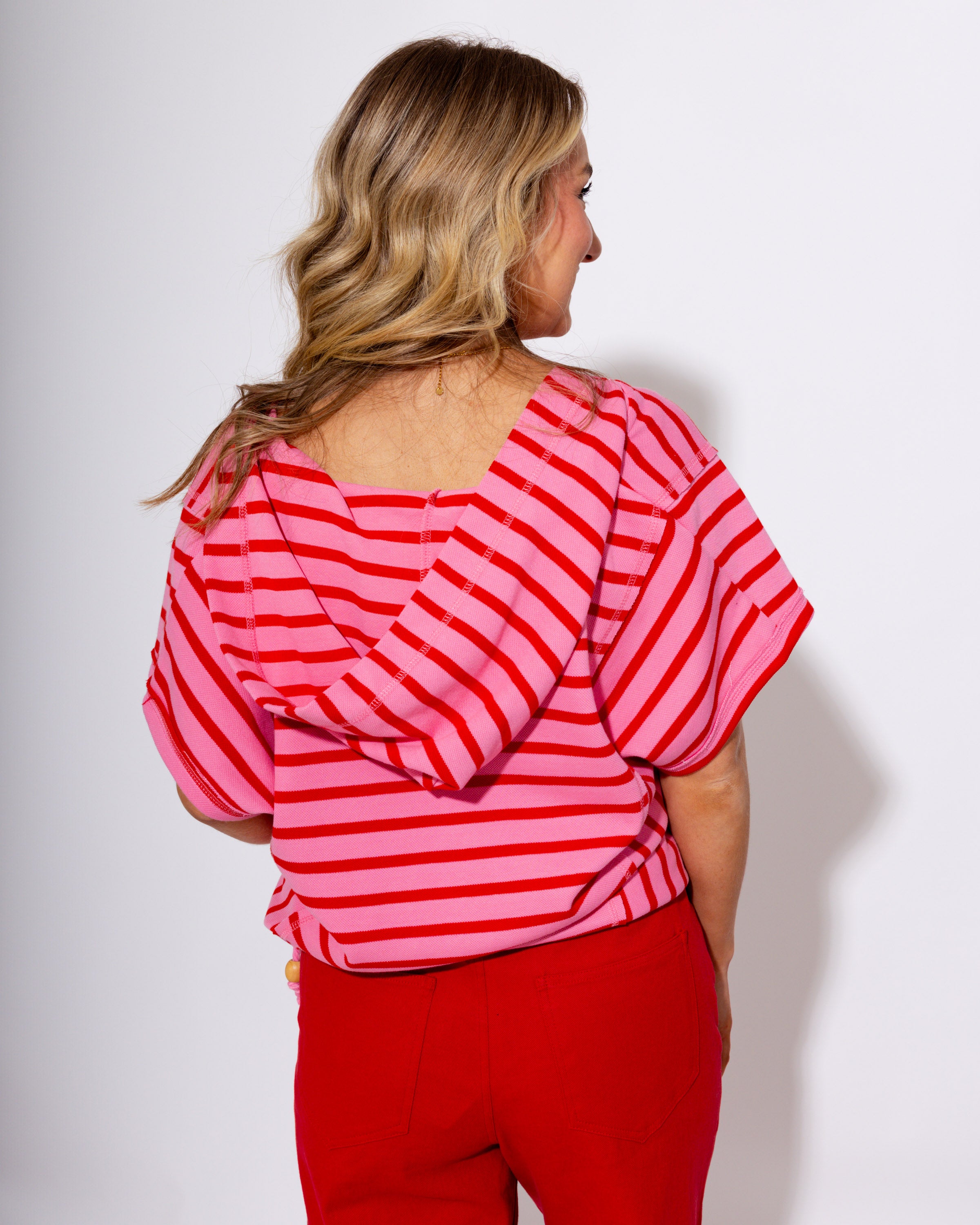 Striped Split Front Pocket Hoodie Top