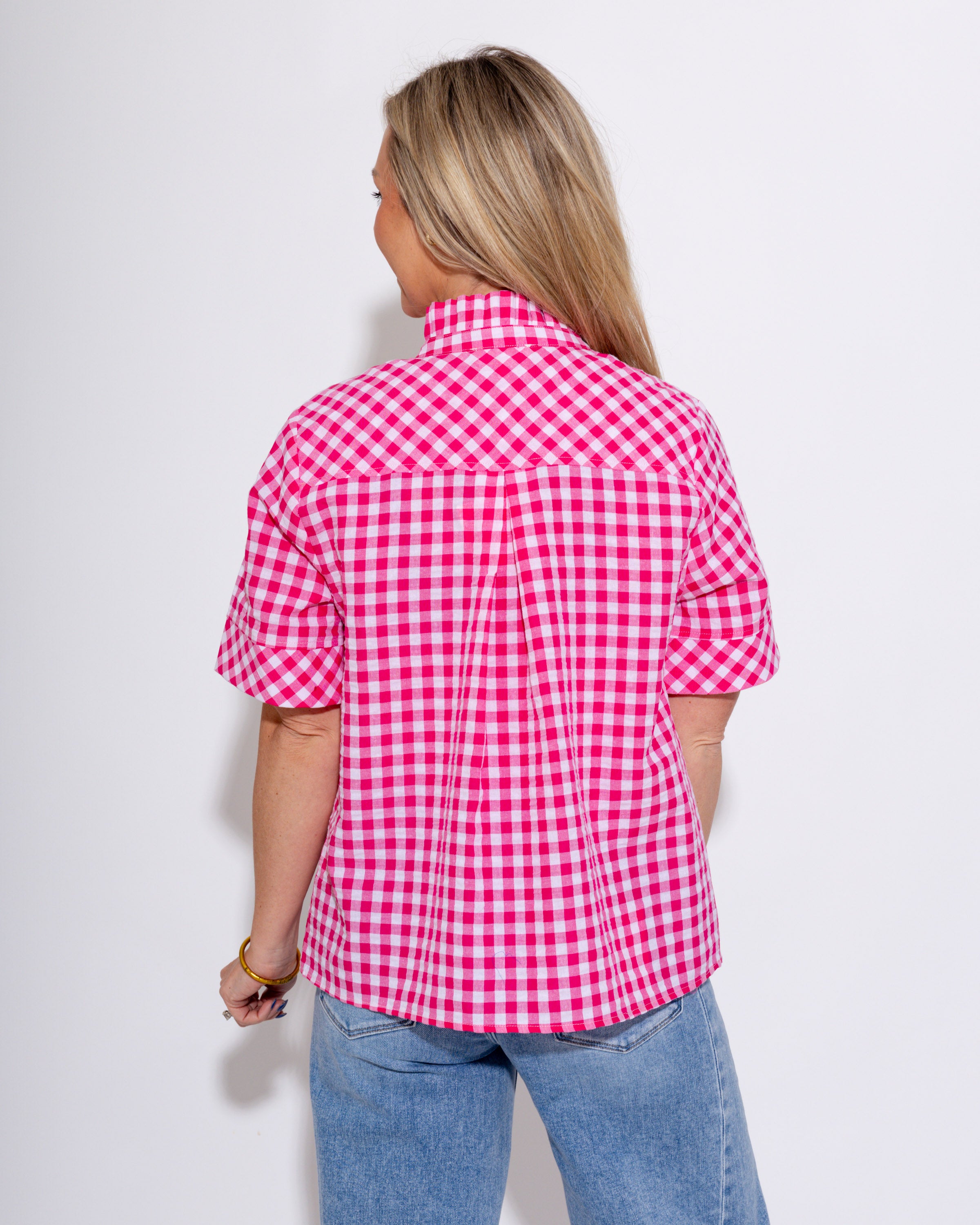 Sweet & Classic Gingham Top in Hot Pink