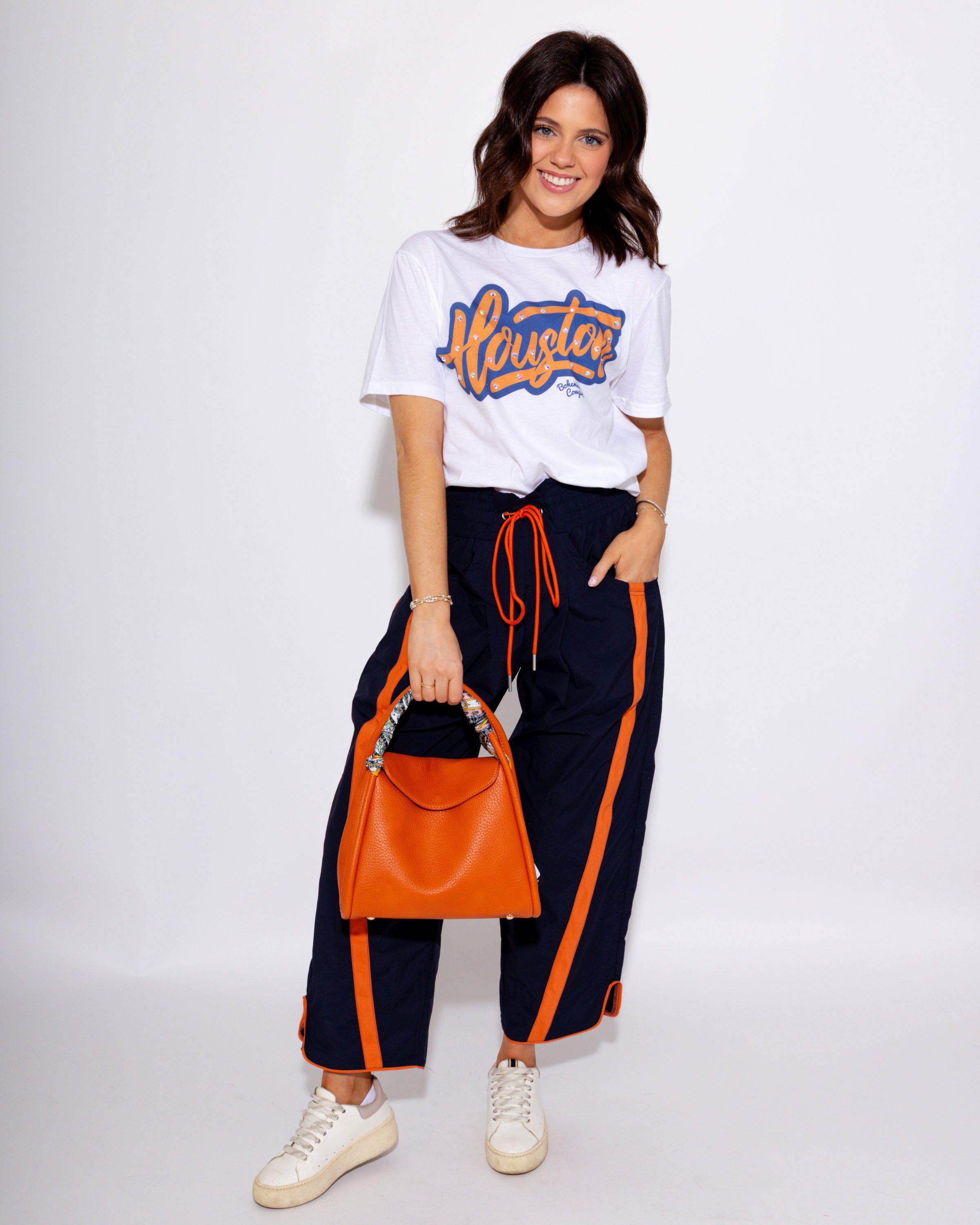 Windbreaker Pants With Contrast Stripe in Navy