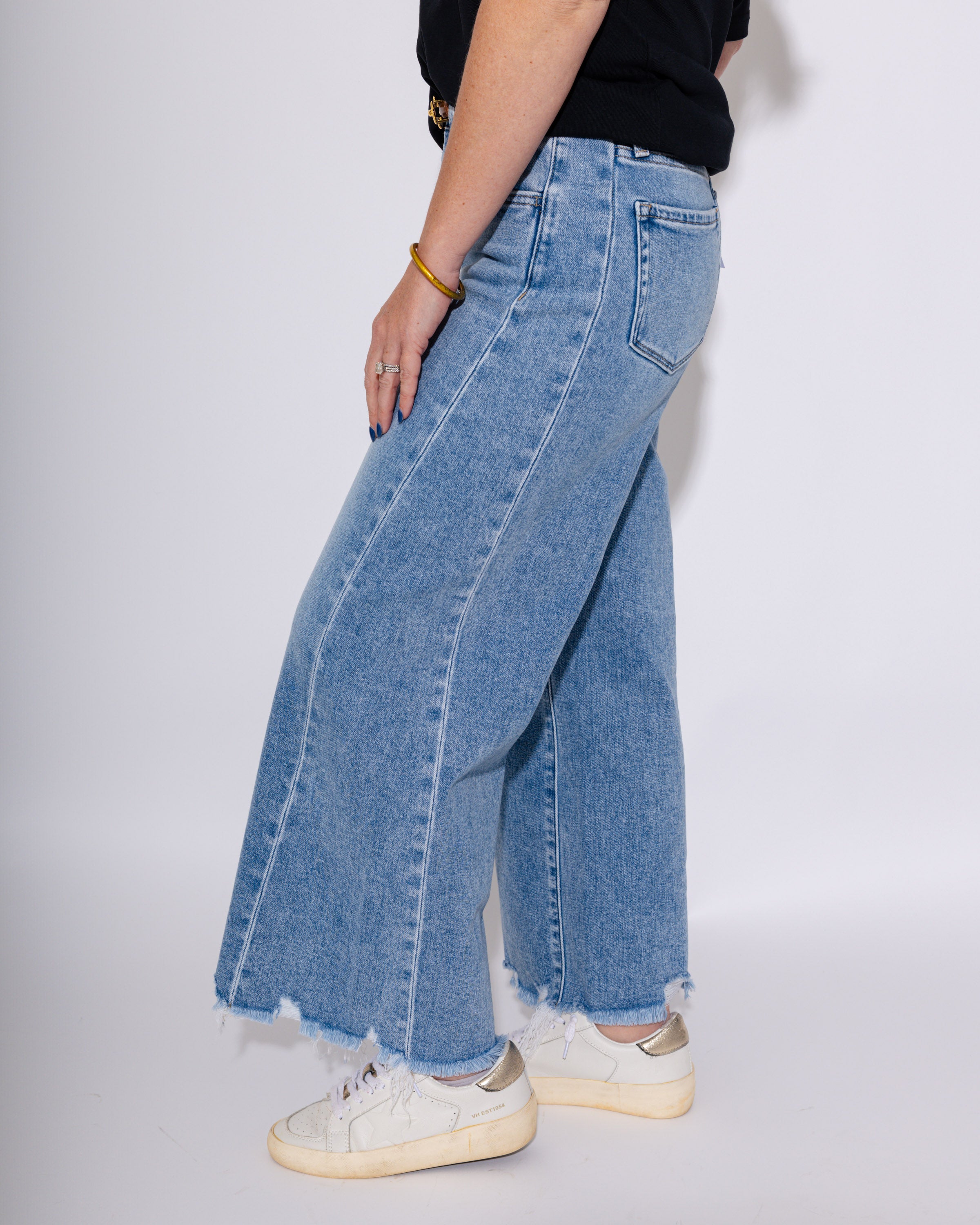 Vervet | High Rise Side Panel Crop Wide Jeans
