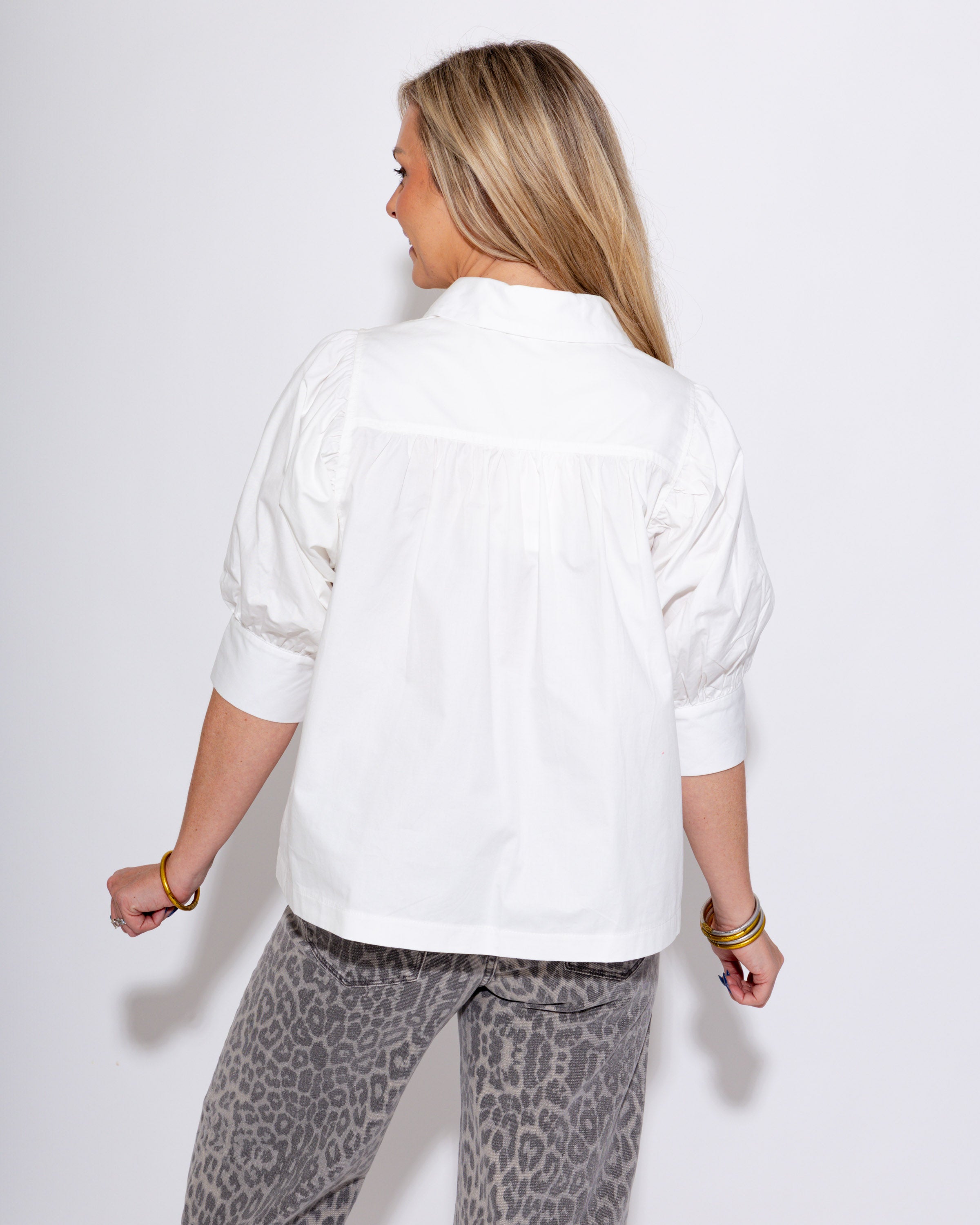 Puff Sleeve Button Up Top in White
