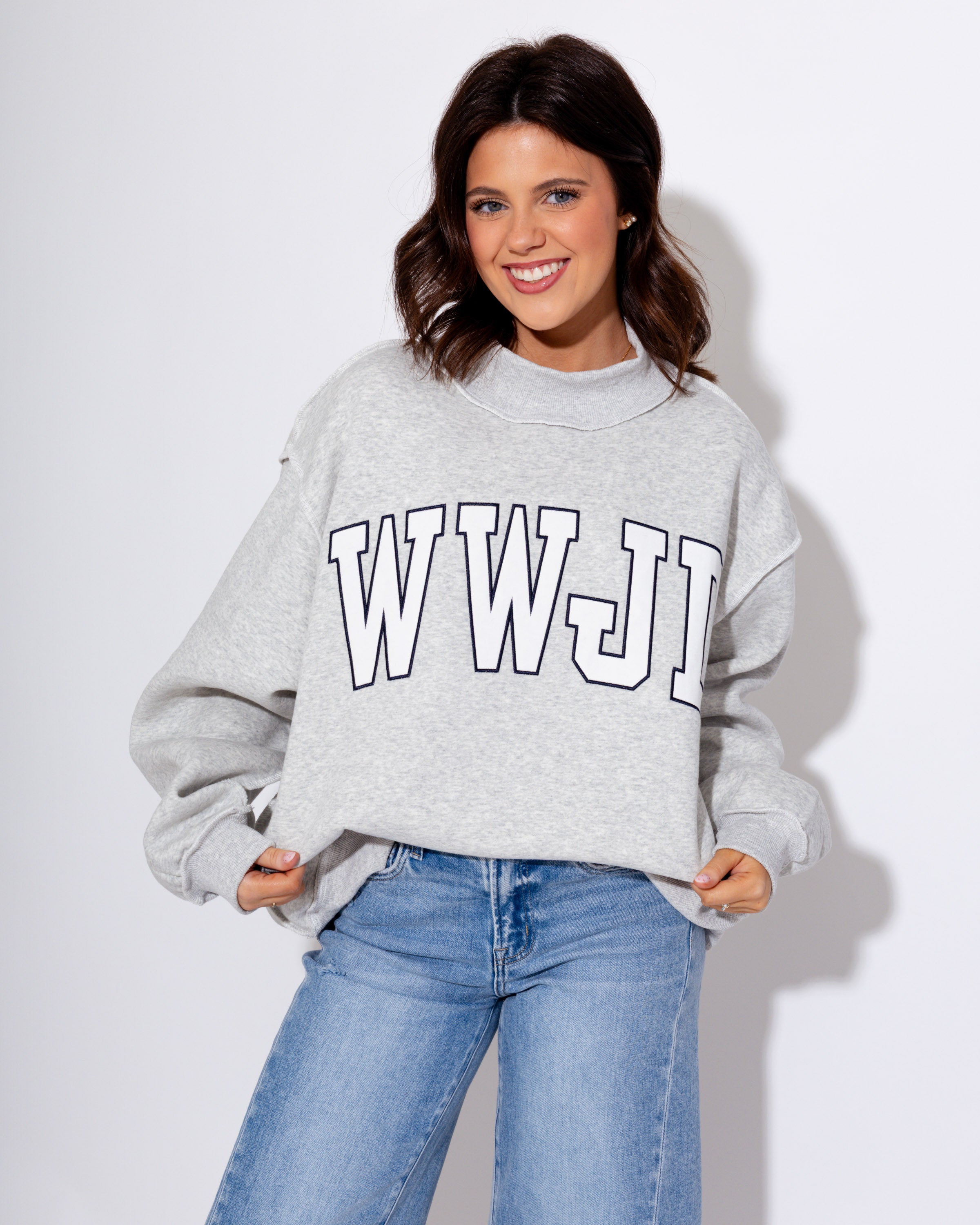 WWJD Embroidered Mock Neck Sweatshirt
