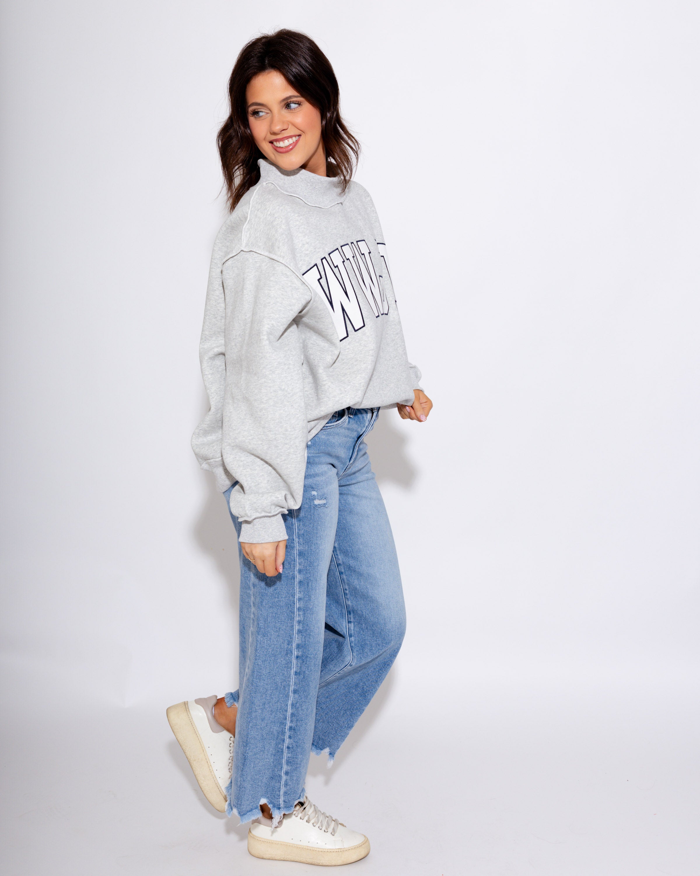 WWJD Embroidered Mock Neck Sweatshirt