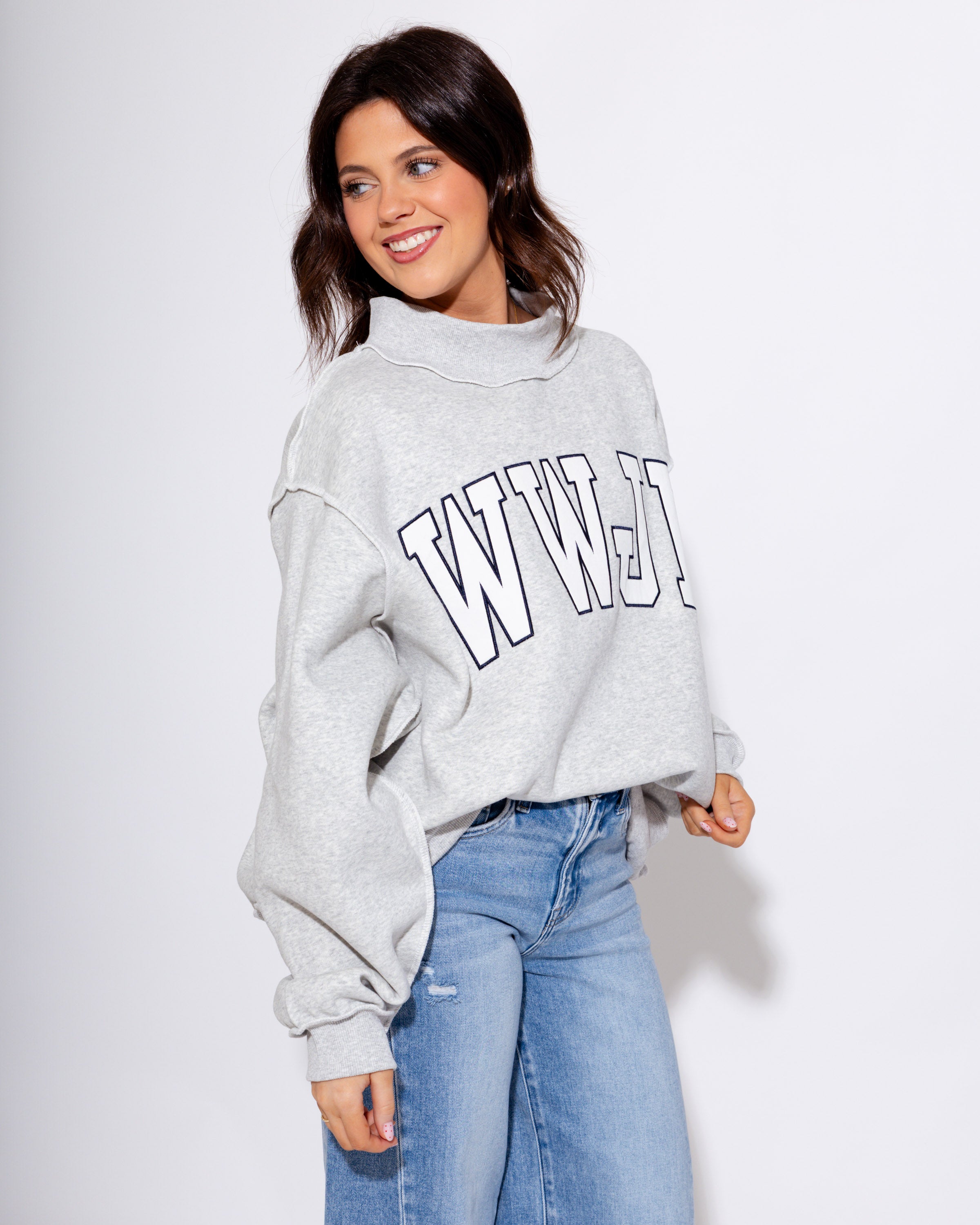 WWJD Embroidered Mock Neck Sweatshirt