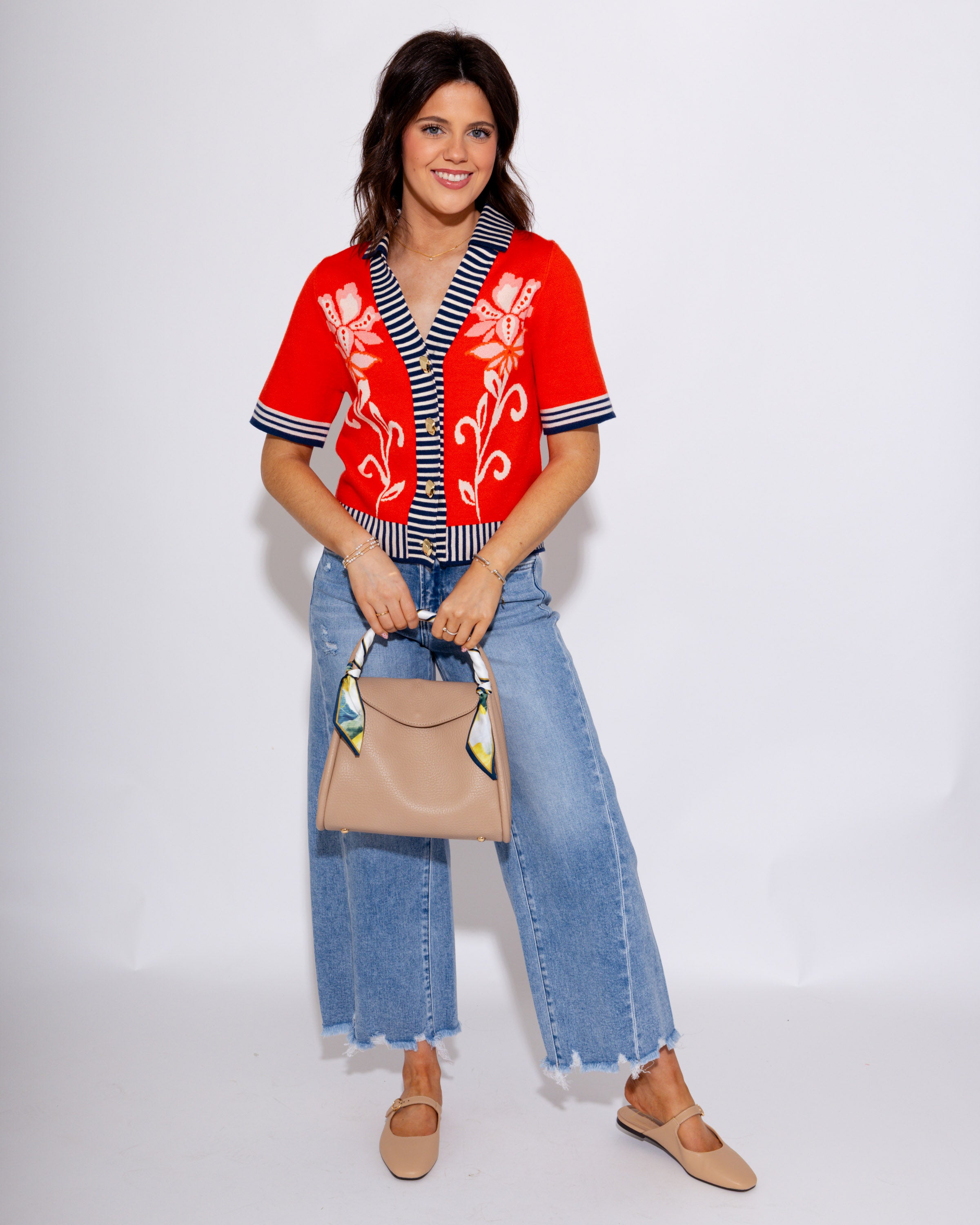 Floral Placket Button-Up Top