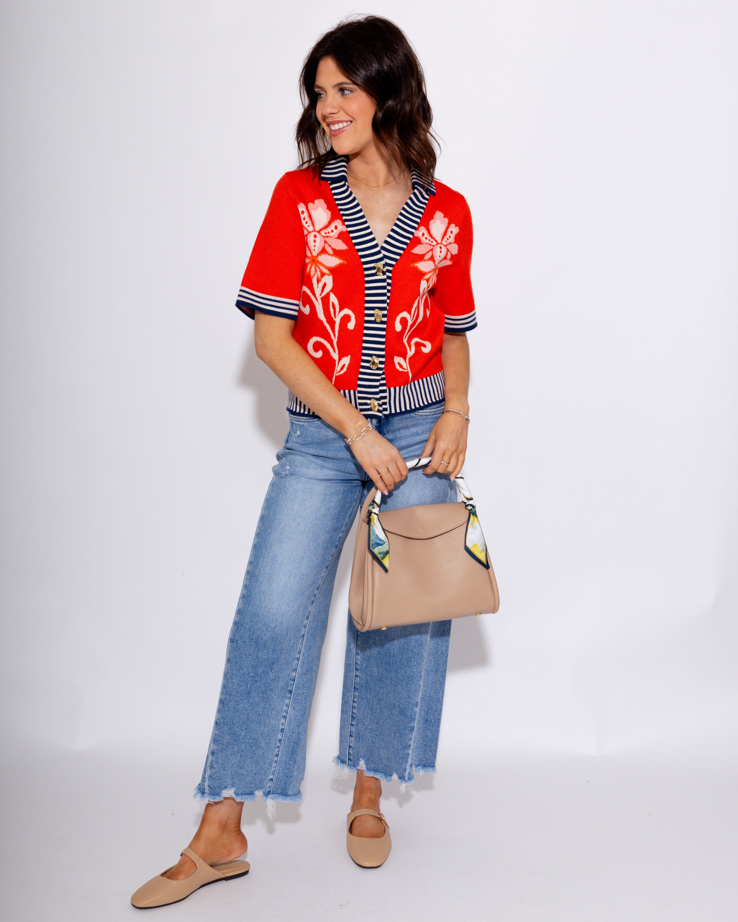 Floral Placket Button-Up Top