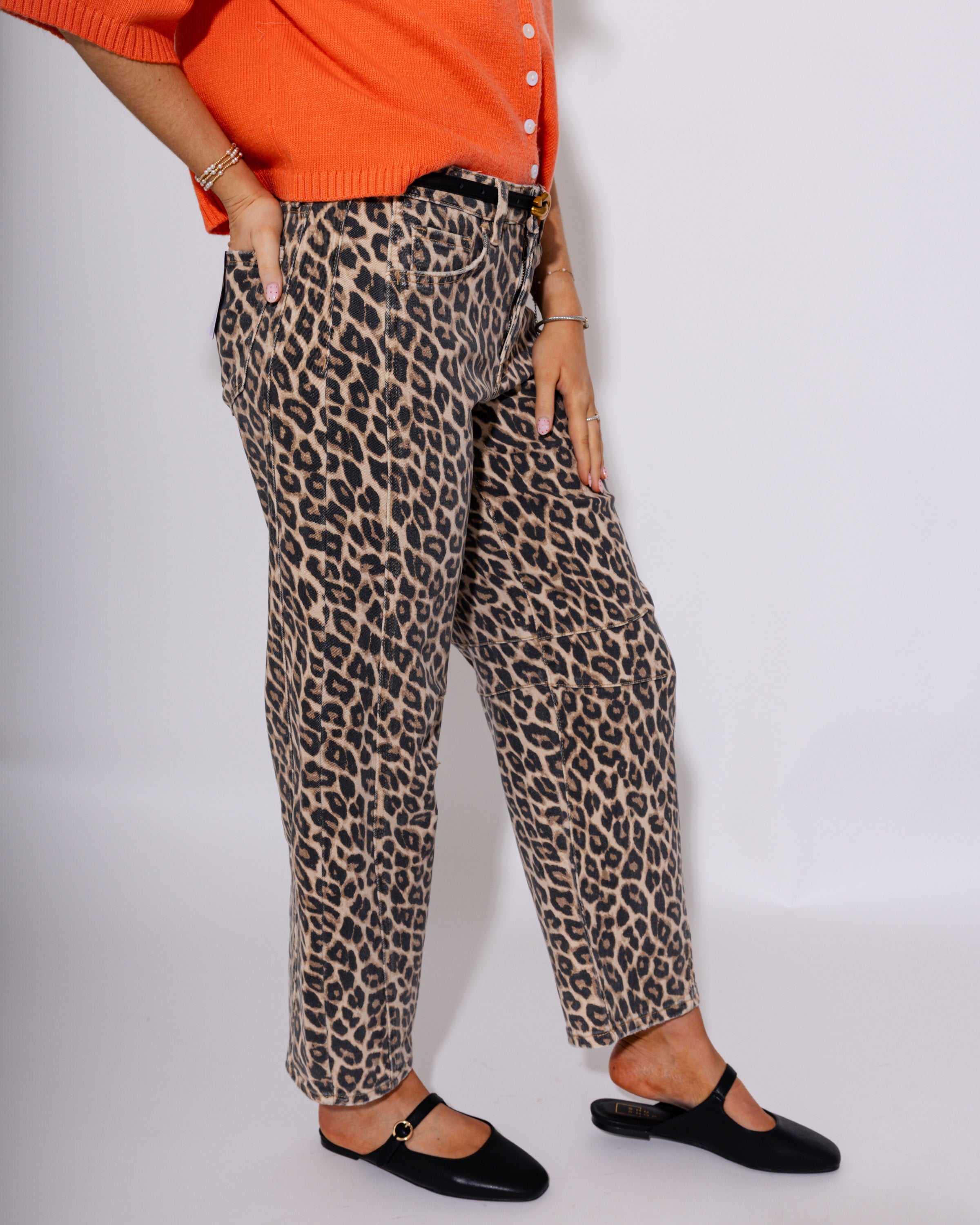 Vervet | Kate High Rise Leopard Print Barrel Jeans