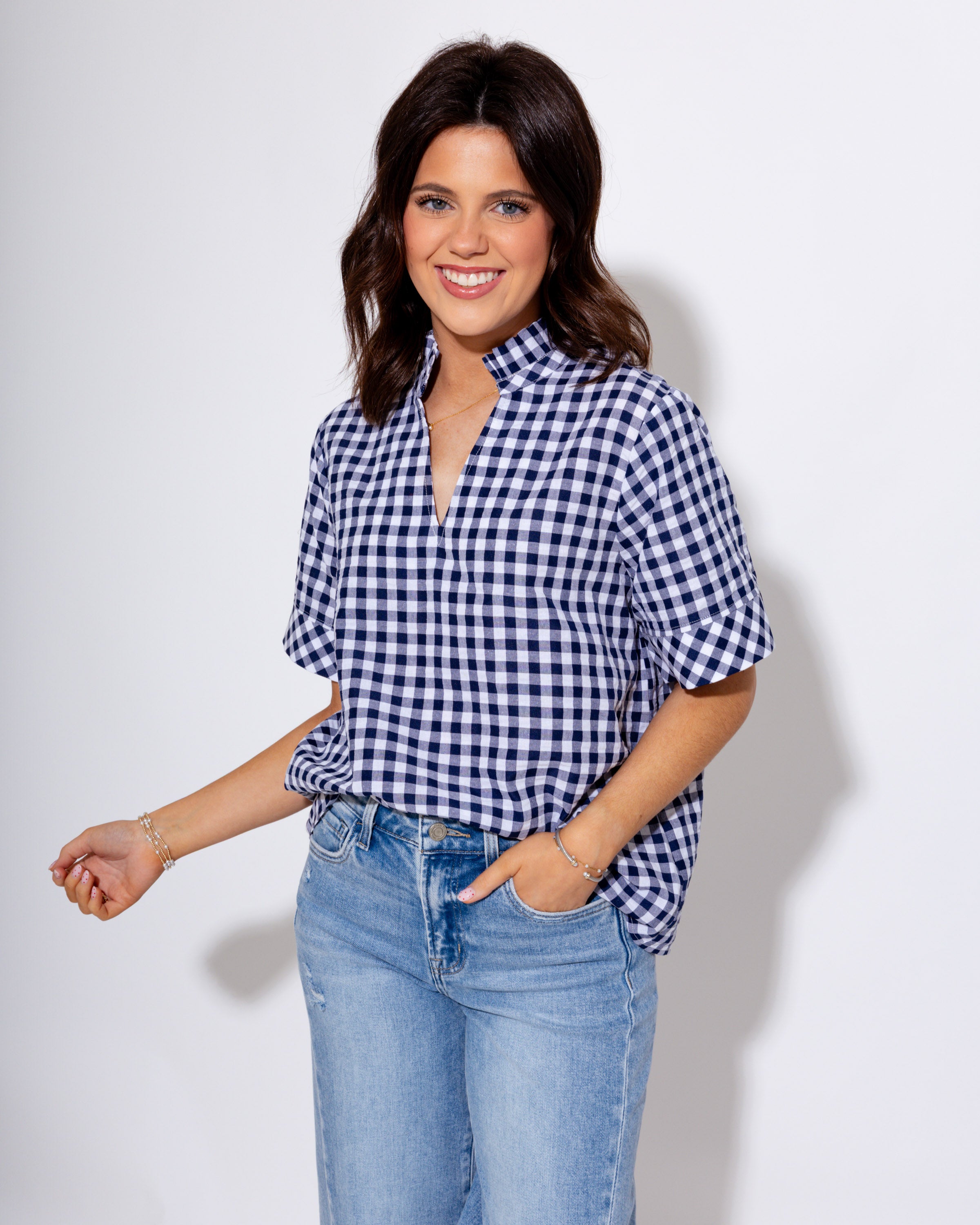 Sweet & Classic Gingham Top in Navy