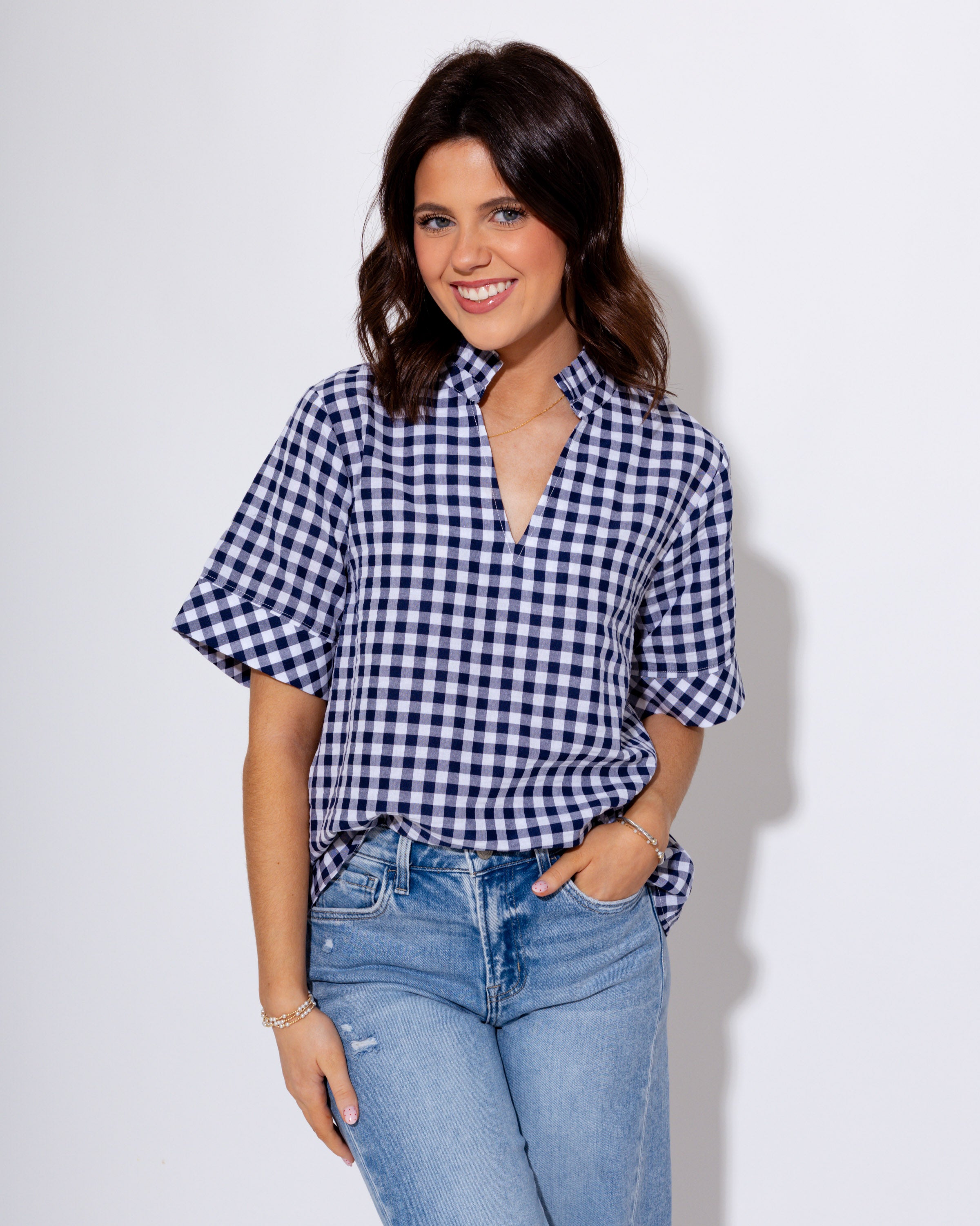 Sweet & Classic Gingham Top in Navy