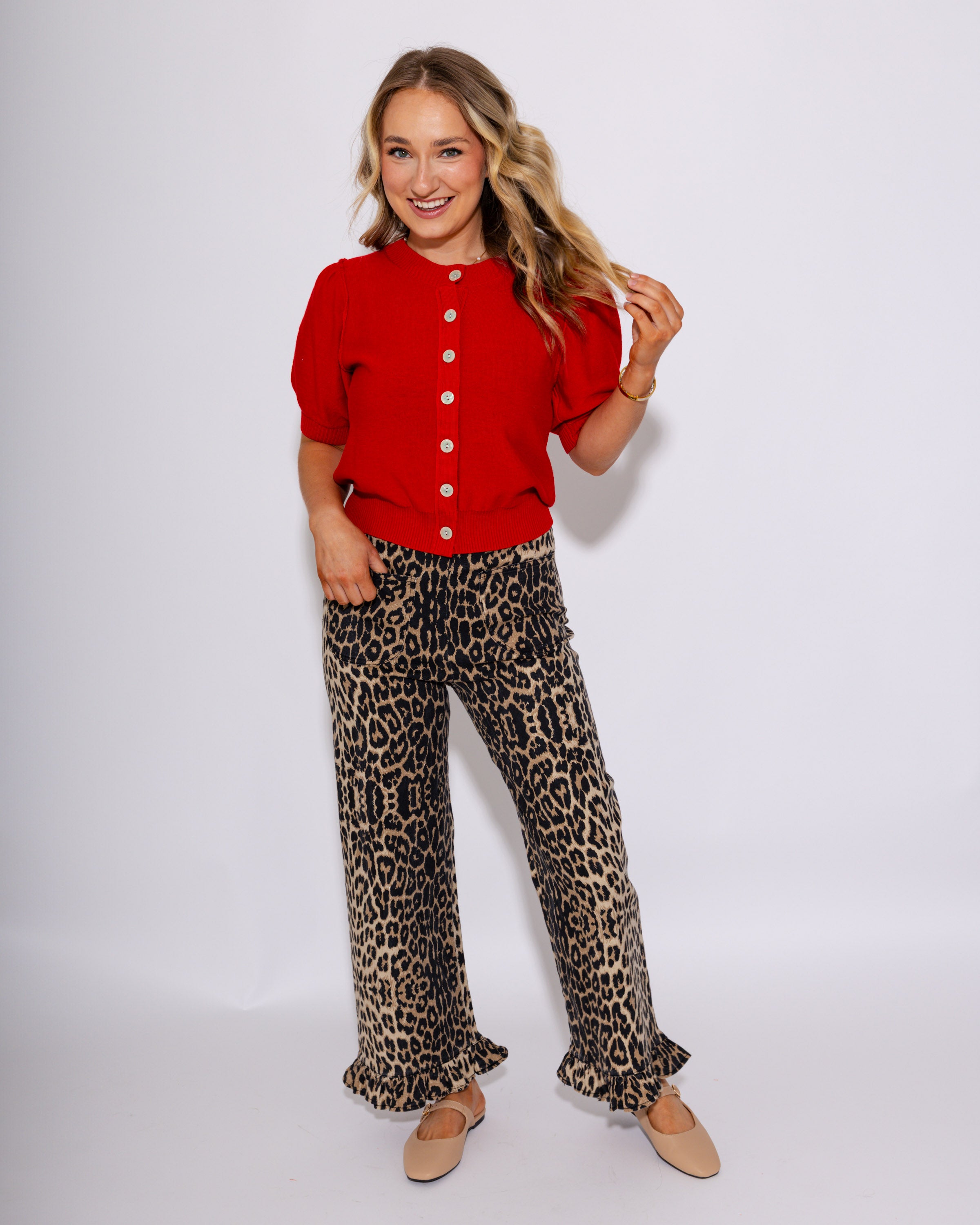 Classic Red Button Up Sweater Top