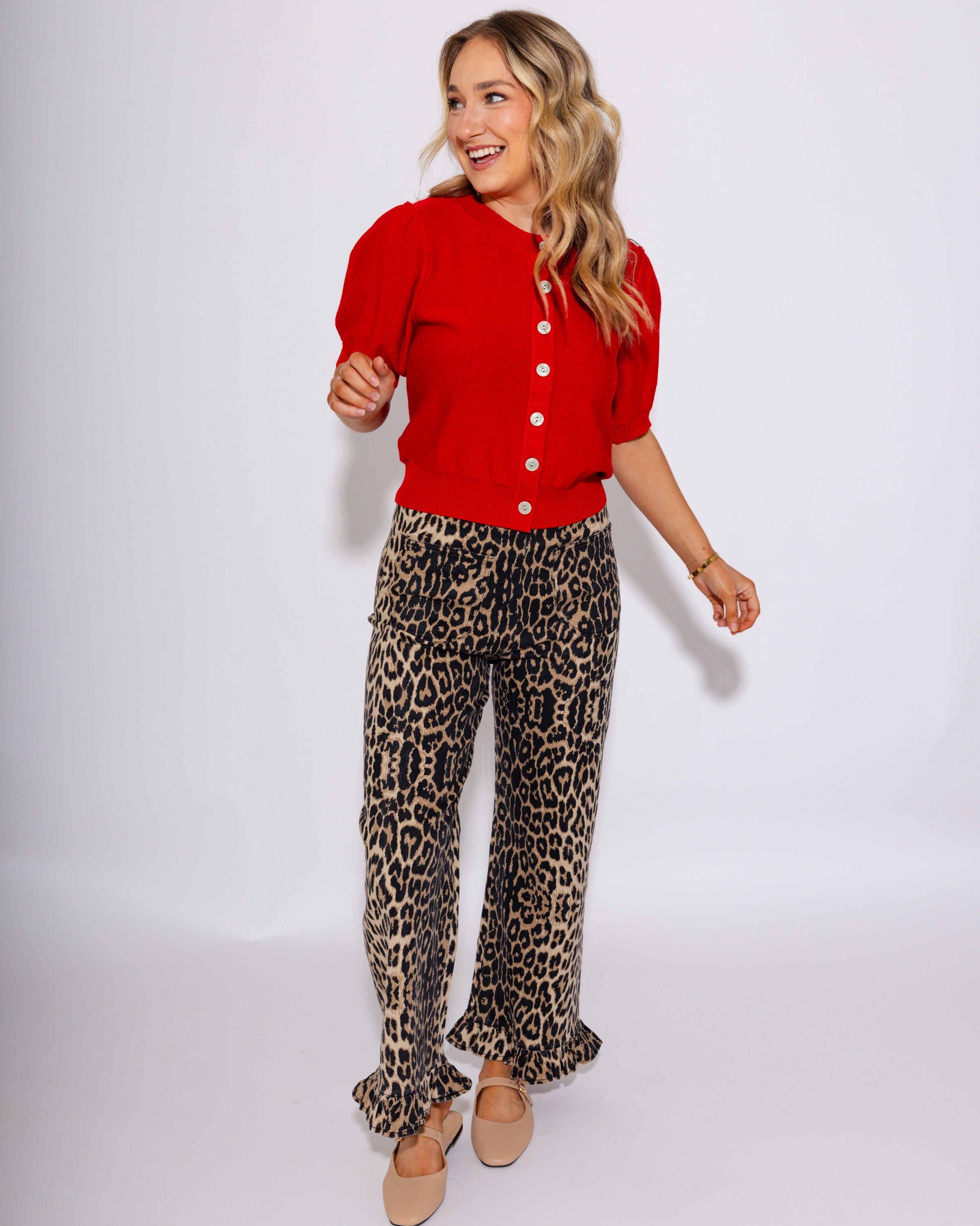 Classic Red Button Up Sweater Top