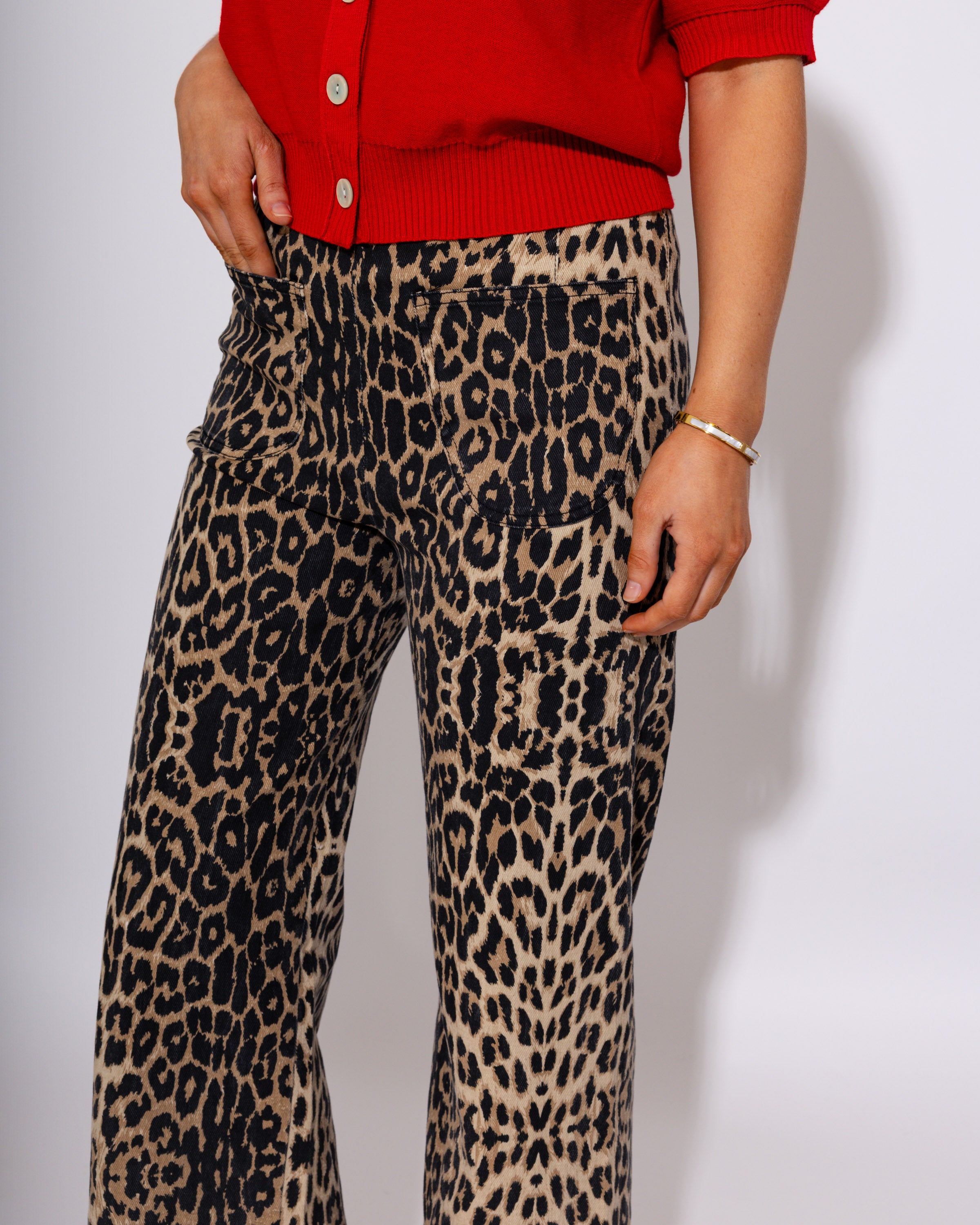 High Rise Leopard Ruffle Hem Pants