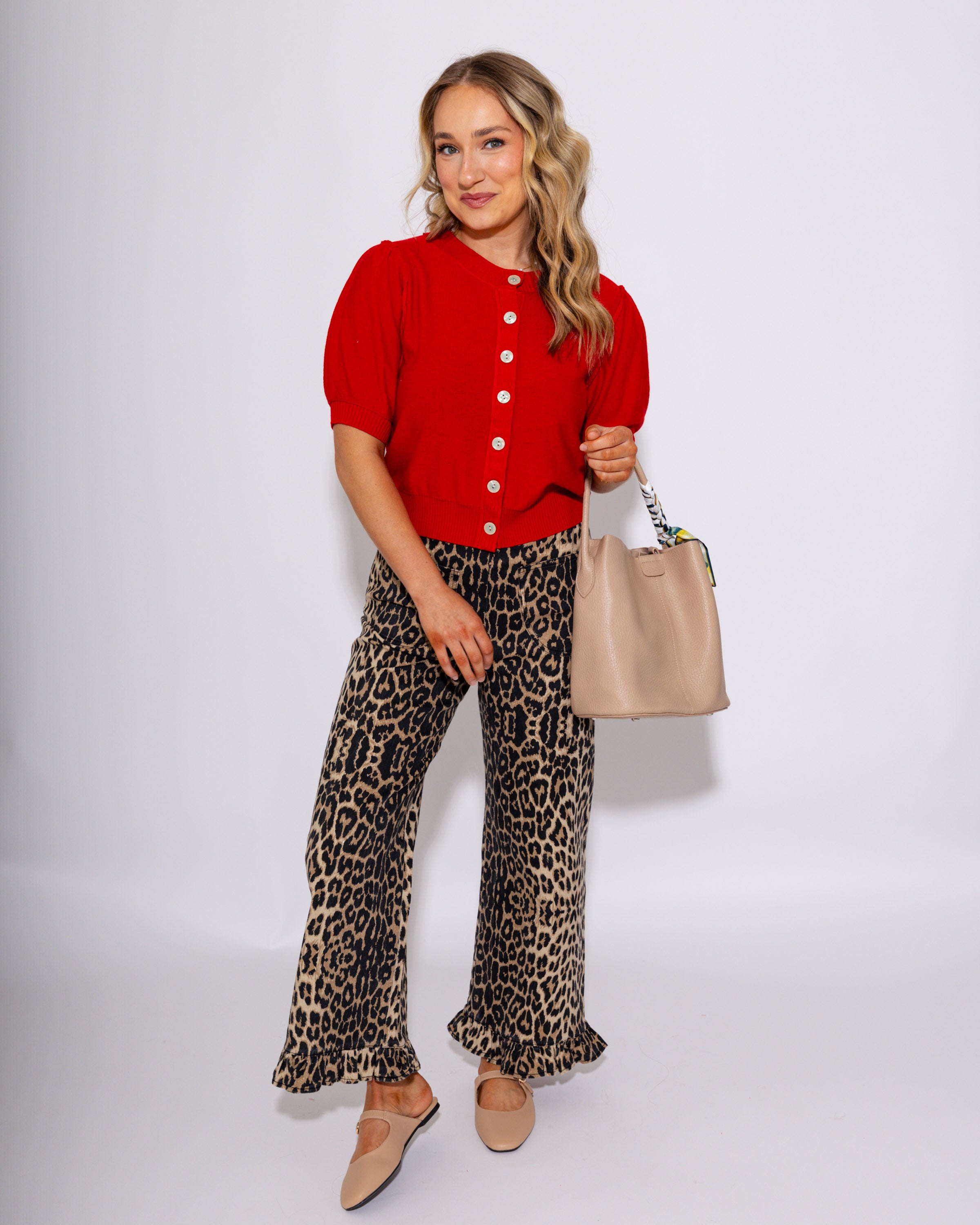 High Rise Leopard Ruffle Hem Pants