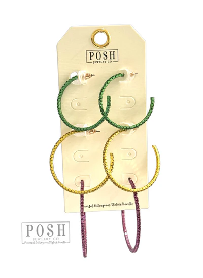 Mardi Gras Hoop Earring Set